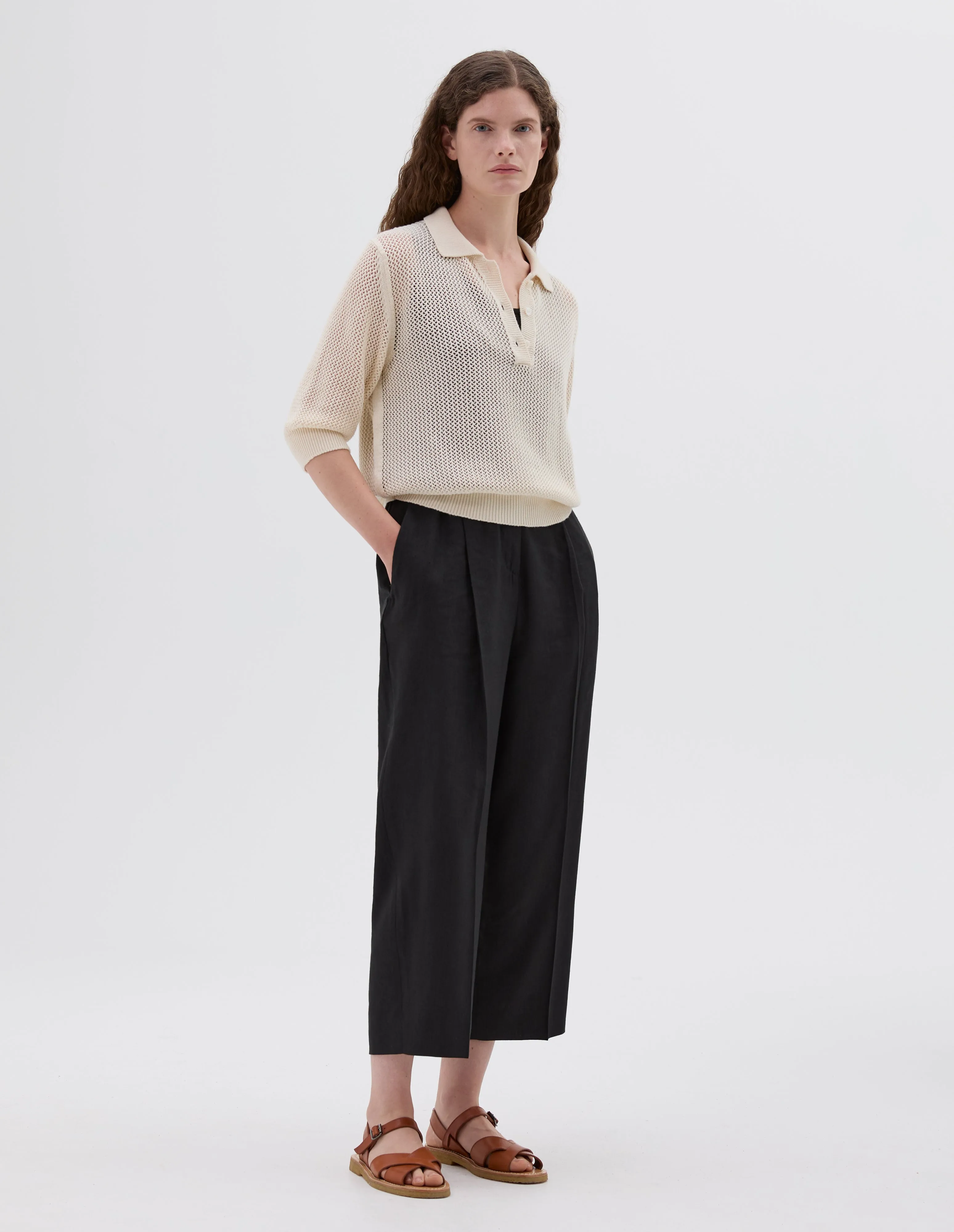 POINTELLE POLO SHIRT | LIGHT COTTON CASHMERE | ECRU sold by Margaret Howell product image thumbnail 2