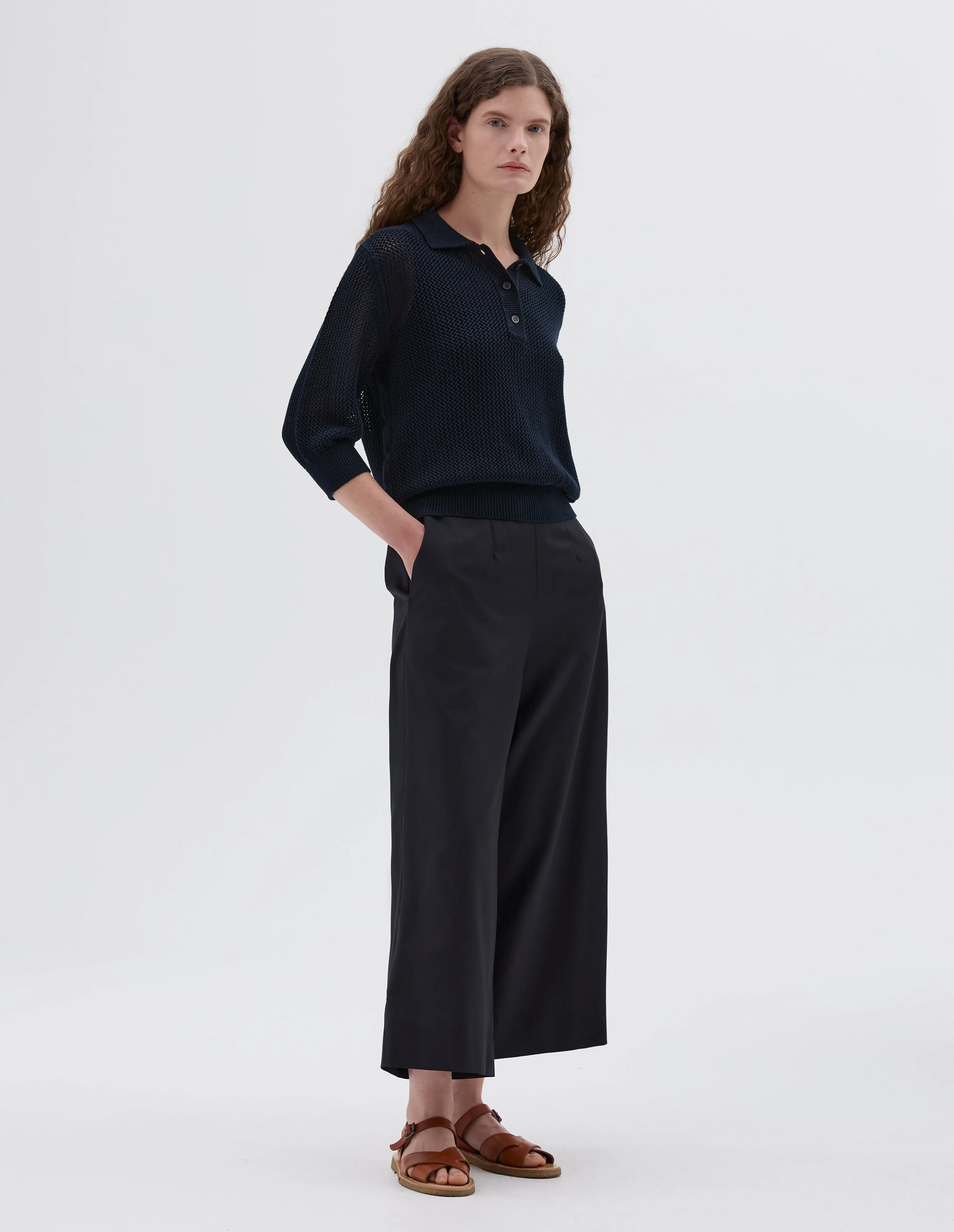 POINTELLE POLO SHIRT | LIGHT COTTON CASHMERE | INK sold by Margaret Howell product image thumbnail 2