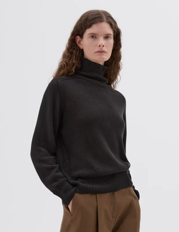 SEAMLESS ROLL NECK | LINEN COTTON | DARK CHARCOAL sold by Margaret Howell