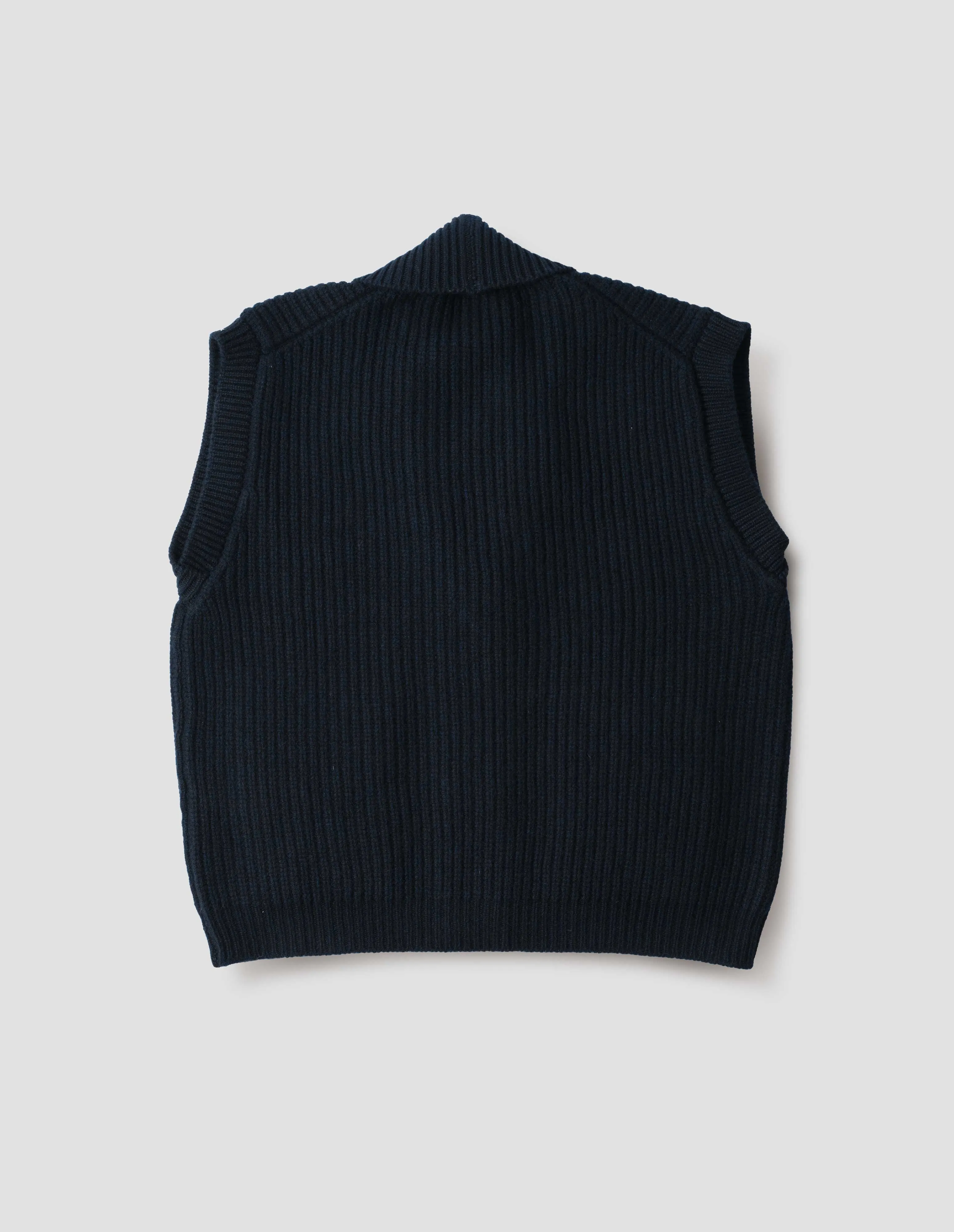 ENGLISH RIB SHAWL COLLAR WAISTCOAT | SOFT SPUN WOOL | DARK NAVY TWIST sold by Margaret Howell product image thumbnail 5