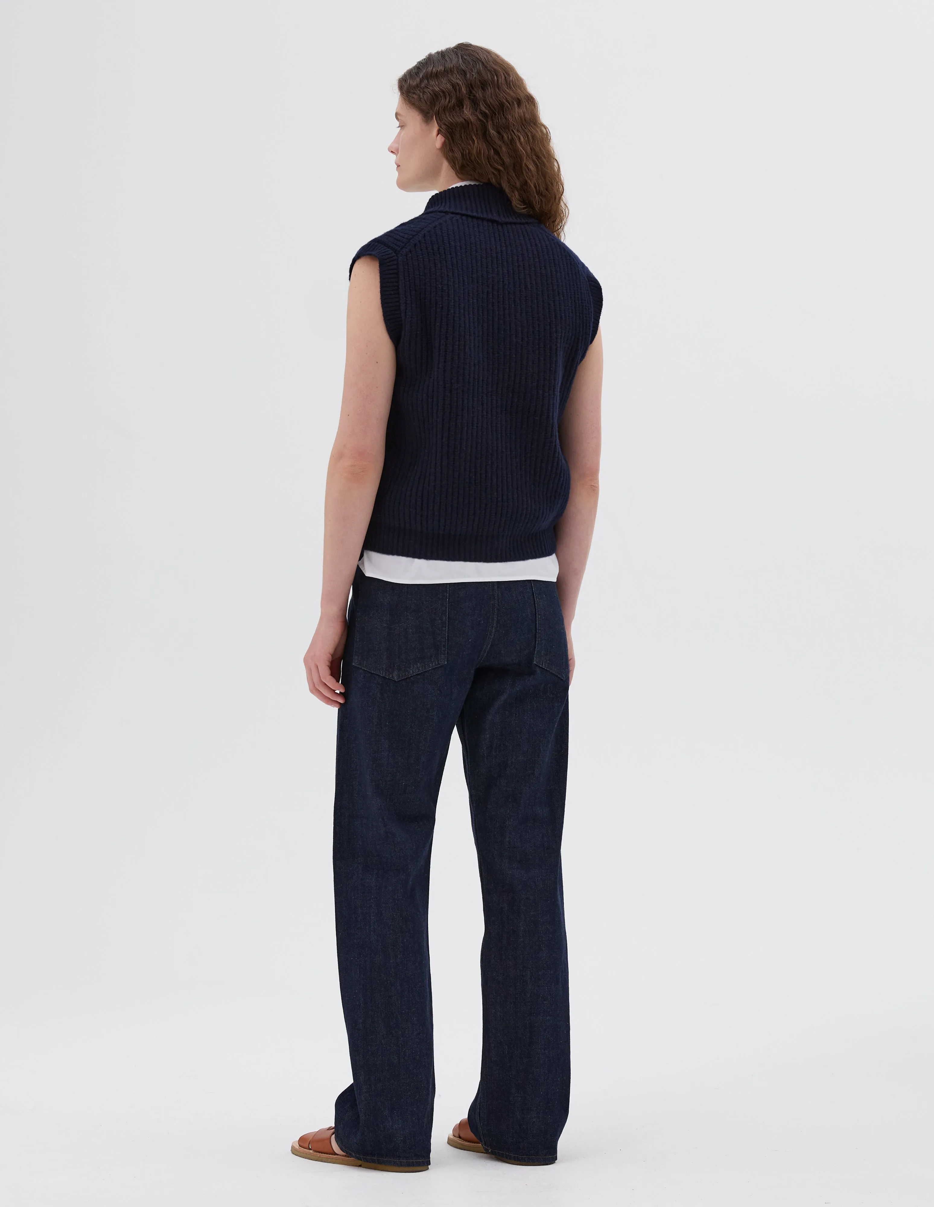 ENGLISH RIB SHAWL COLLAR WAISTCOAT | SOFT SPUN WOOL | DARK NAVY TWIST sold by Margaret Howell product image thumbnail 3