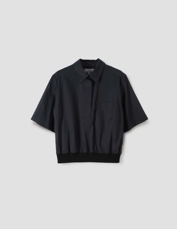 RIB HEM SHIRT | WASHED COTTON | BLACK sold by Margaret Howell