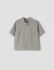 SHORT SLEEVE COLLARLESS SHIRT | WASHED COTTON | PALE SAGE sold by Margaret Howell