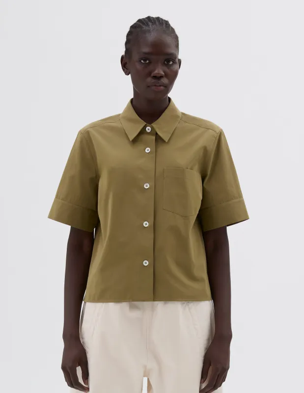 CUFF SMALL SHIRT | FINE COTTON POPLIN | WARM OLIVE sold by Margaret Howell