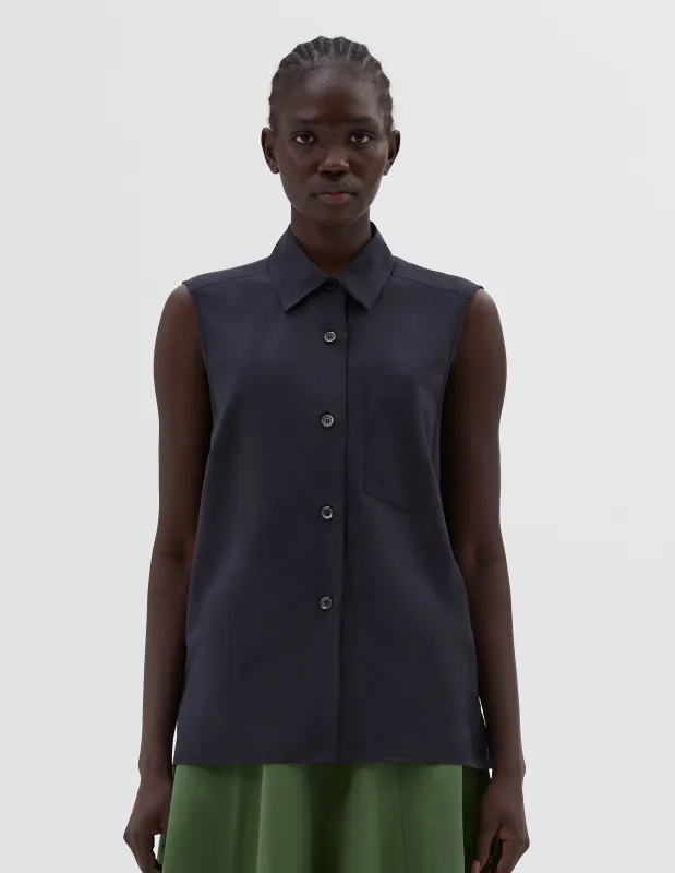 SLEEVELESS SHIRT | WASHED COTTON | BLACK sold by Margaret Howell