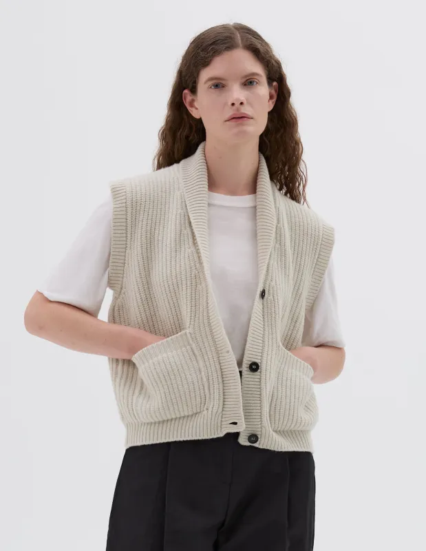 ENGLISH RIB SHAWL COLLAR WAISTCOAT | SOFT SPUN WOOL | ECRU sold by Margaret Howell