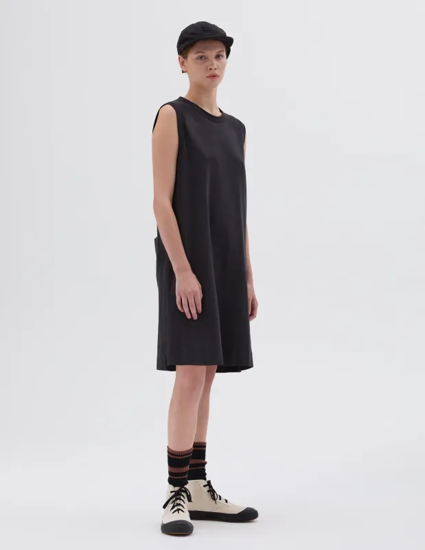 MHL. OVERHEAD TANK DRESS | LIGHT COTTON JERSEY | OFF BLACK sold by Margaret Howell