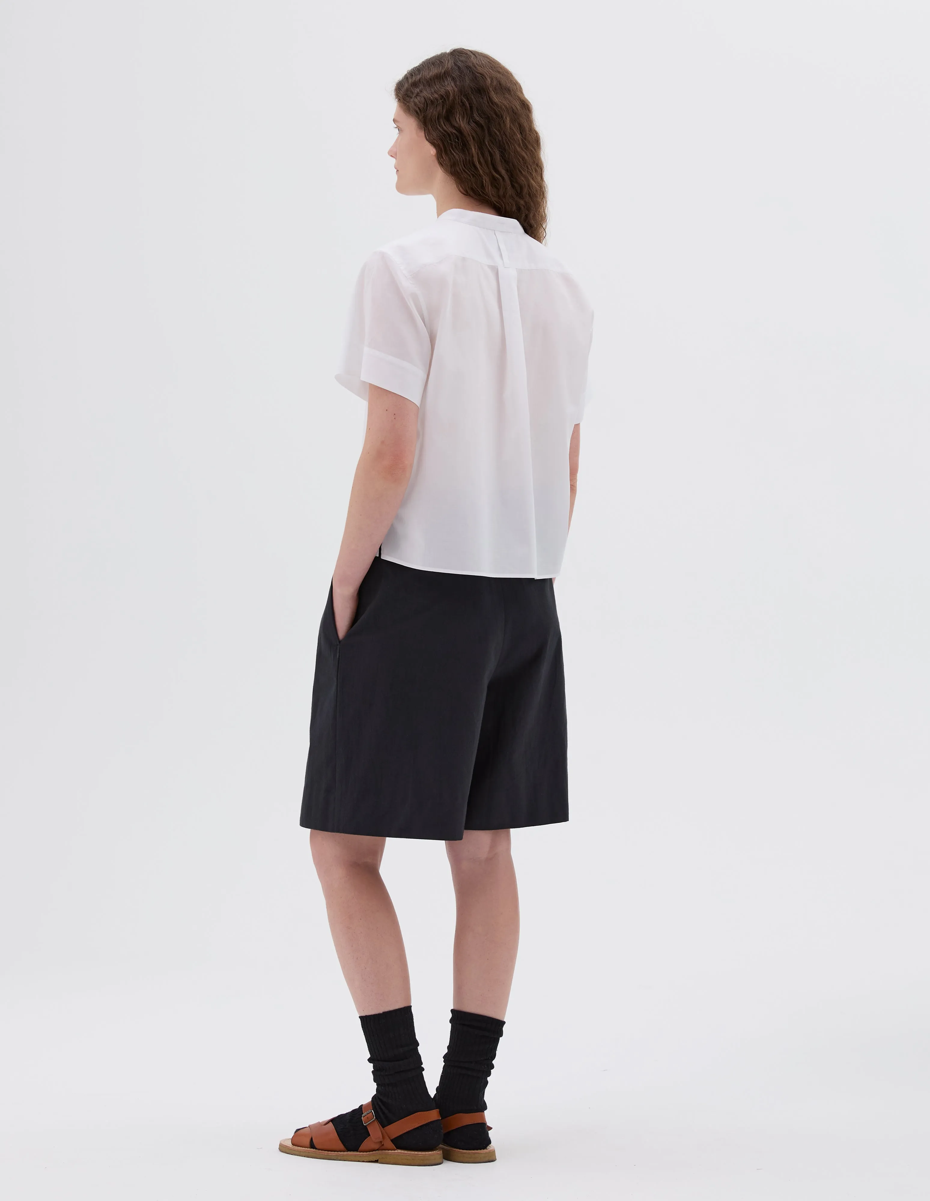 SHORT SLEEVE COLLARLESS SHIRT | WASHED COTTON | WHITE sold by Margaret Howell product image thumbnail 3