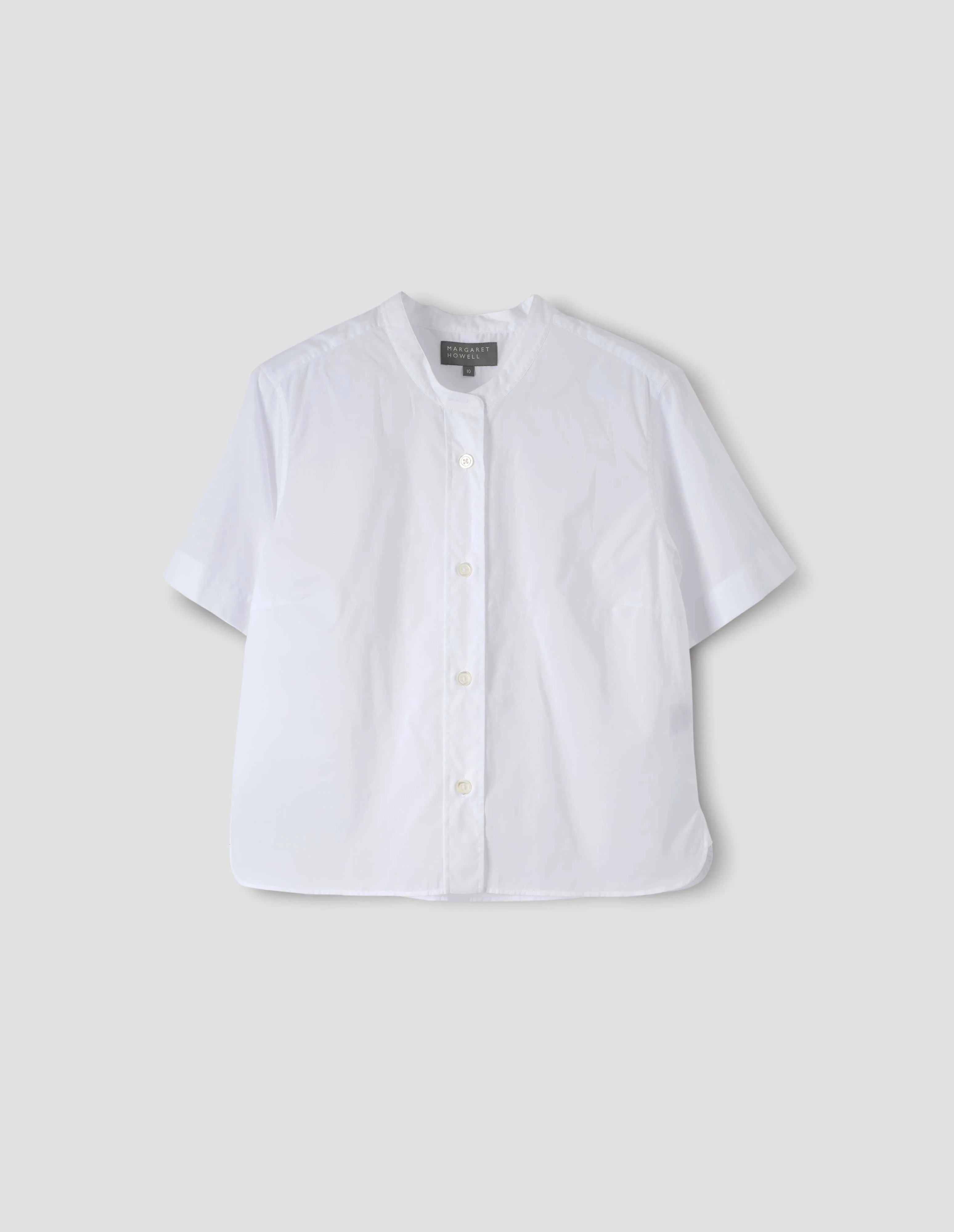 SHORT SLEEVE COLLARLESS SHIRT | WASHED COTTON | WHITE sold by Margaret Howell product image thumbnail 4