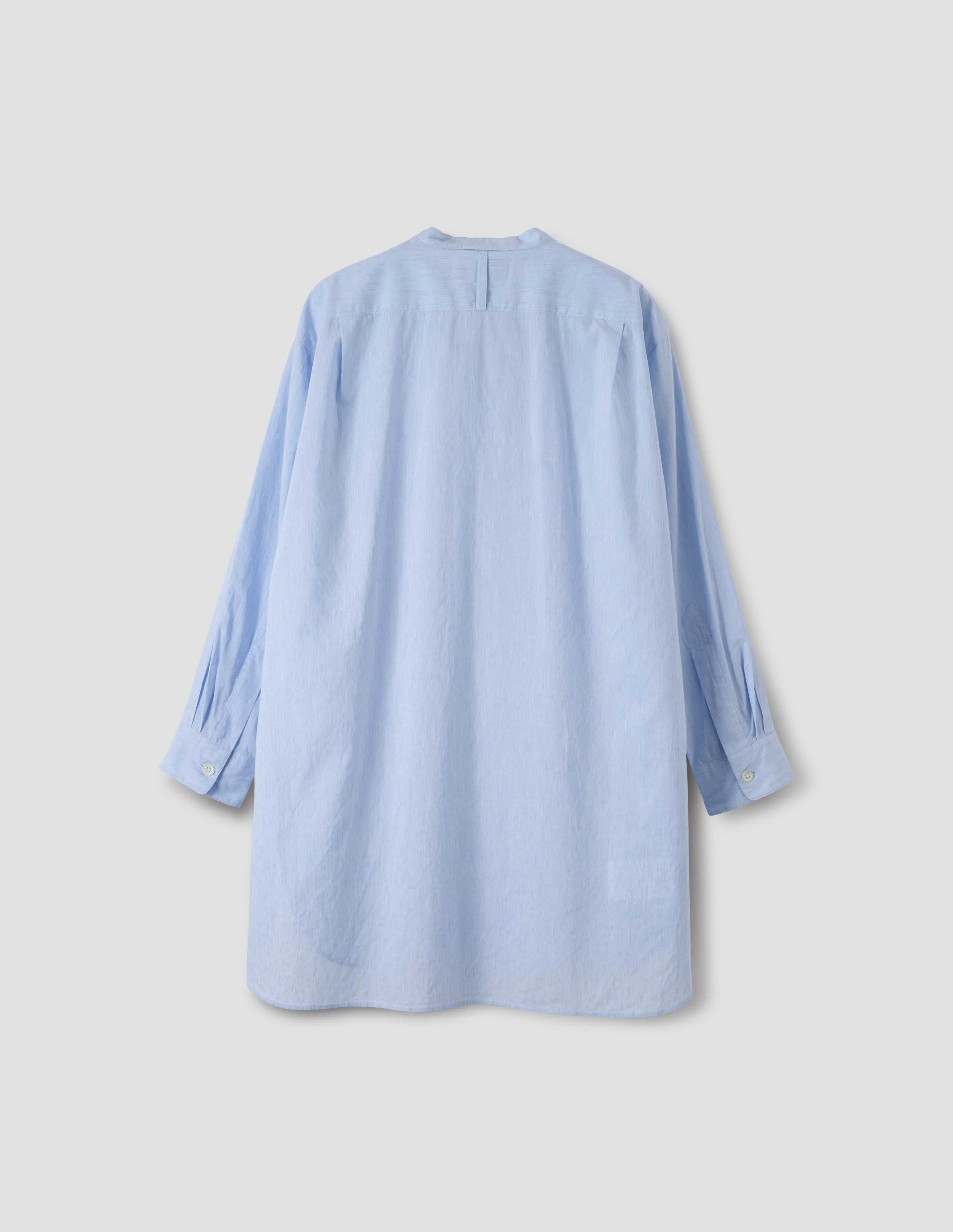 LONGLINE COLLARLESS SHIRT | END ON END COTTON LINEN | PALE BLUE sold by Margaret Howell product image thumbnail 4