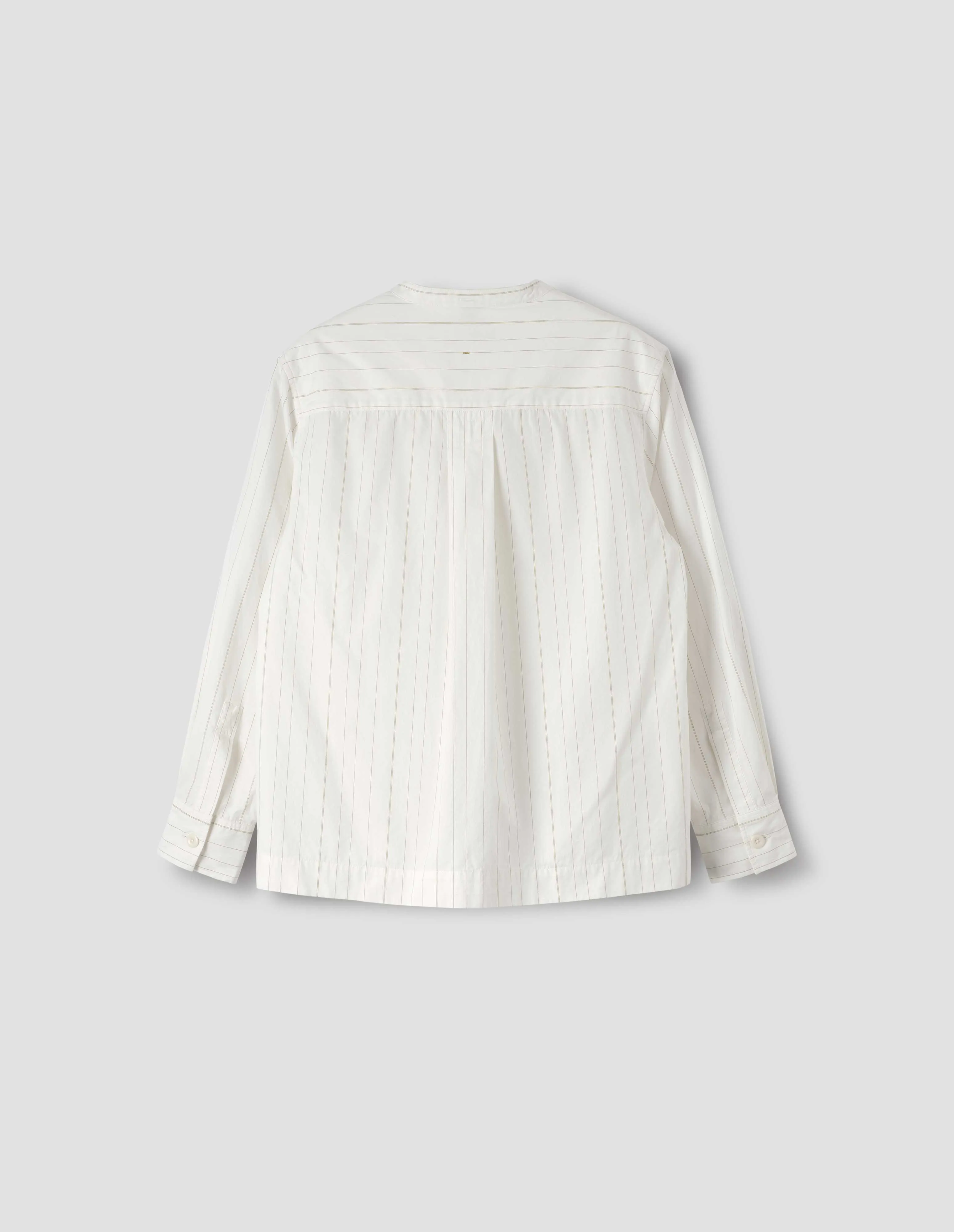 MHL. BUTTON THROUGH COLLARLESS SHIRT | UNEVEN STRIPE | OFF WHITE / OLIVE sold by Margaret Howell product image thumbnail 5