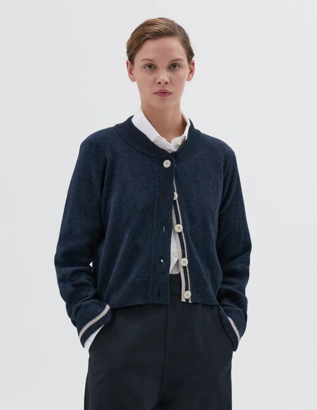 MHL. CROPPED CARDIGAN | WOOL COTTON | DARK NAVY made by Margaret Howell