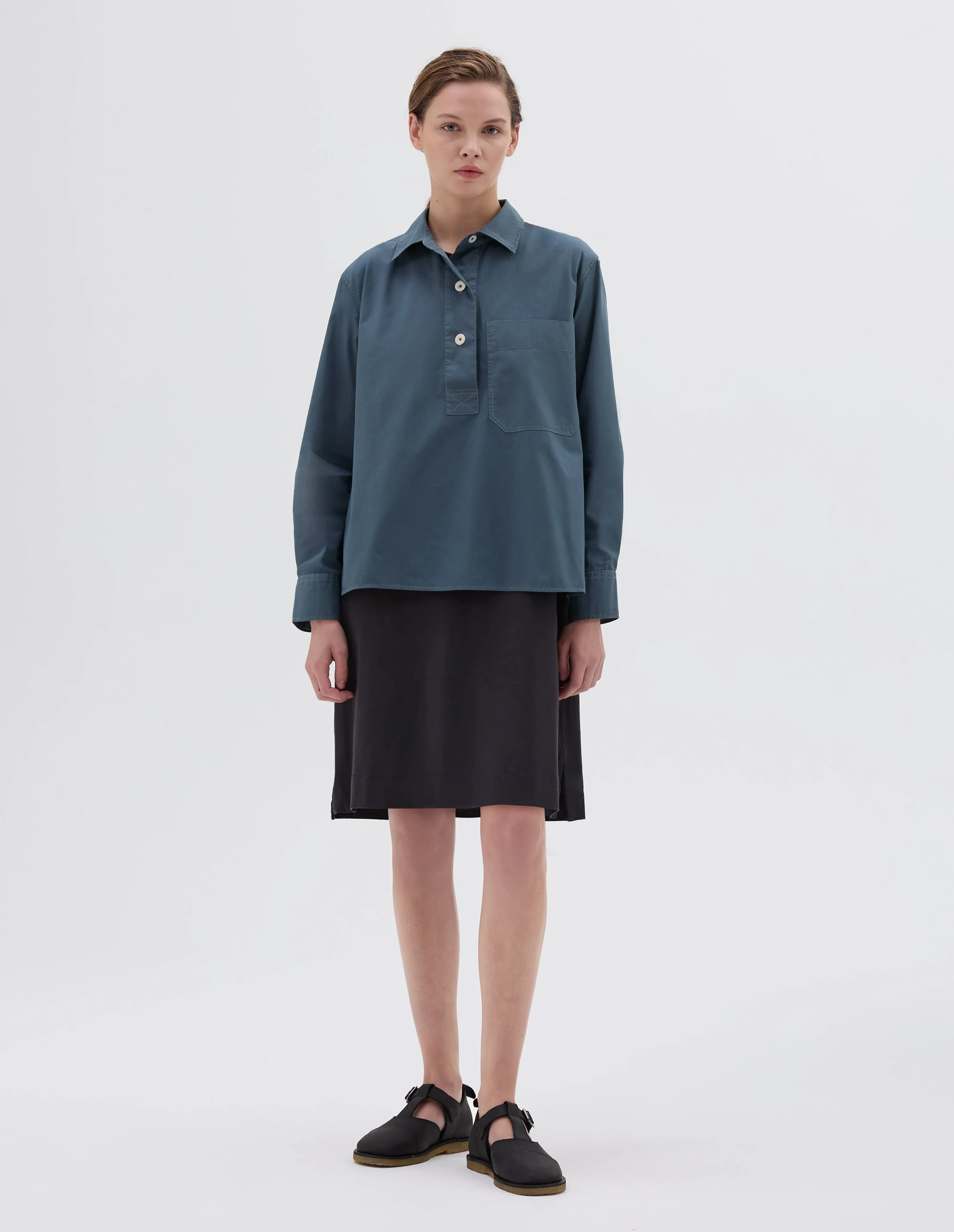 MHL. BIG POCKET SWING SHIRT | WASHED COTTON POPLIN | MINERAL BLUE sold by Margaret Howell product image thumbnail 2