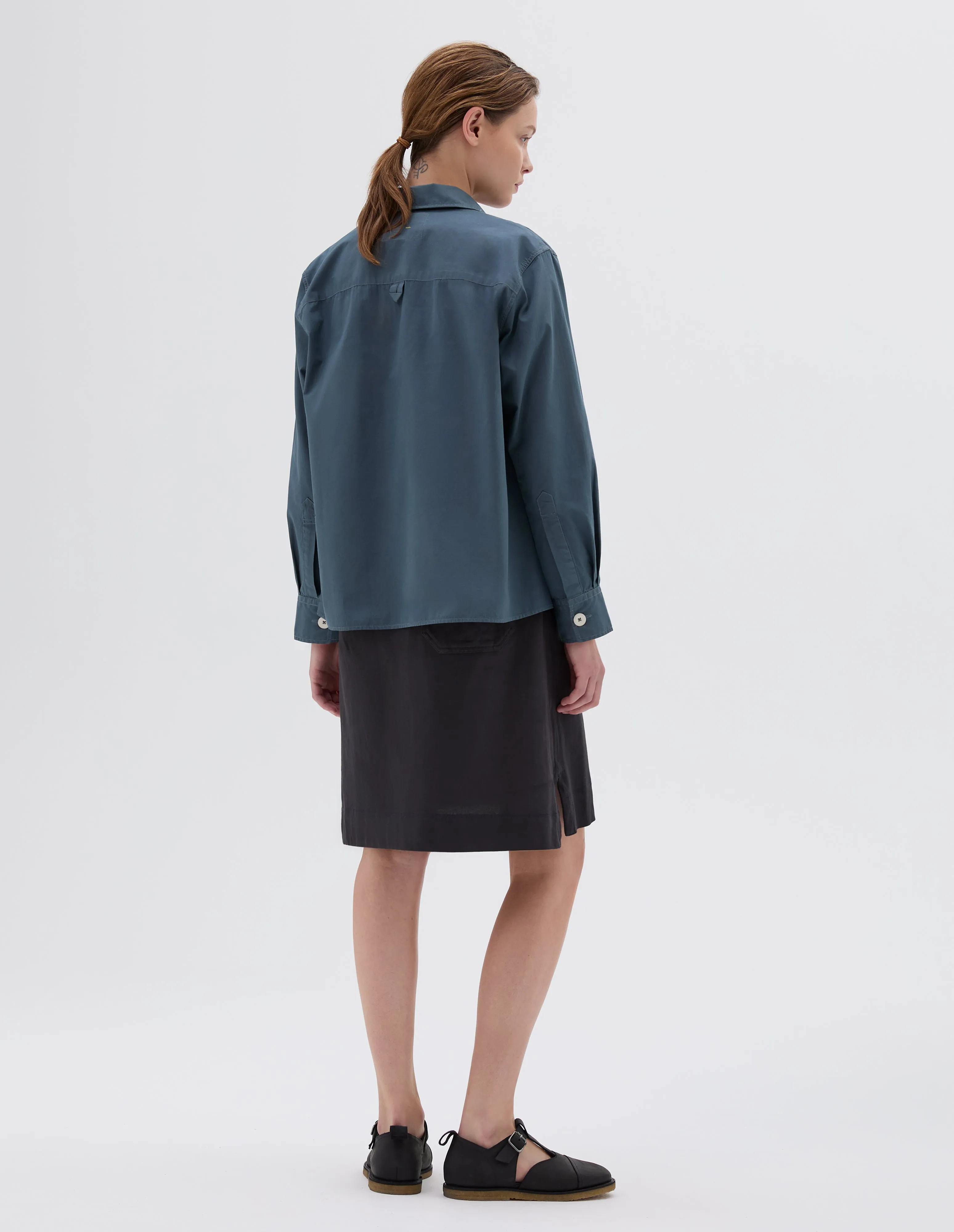 MHL. BIG POCKET SWING SHIRT | WASHED COTTON POPLIN | MINERAL BLUE sold by Margaret Howell product image thumbnail 3