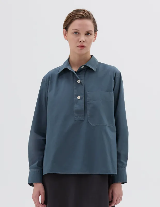 MHL. BIG POCKET SWING SHIRT | WASHED COTTON POPLIN | MINERAL BLUE sold by Margaret Howell