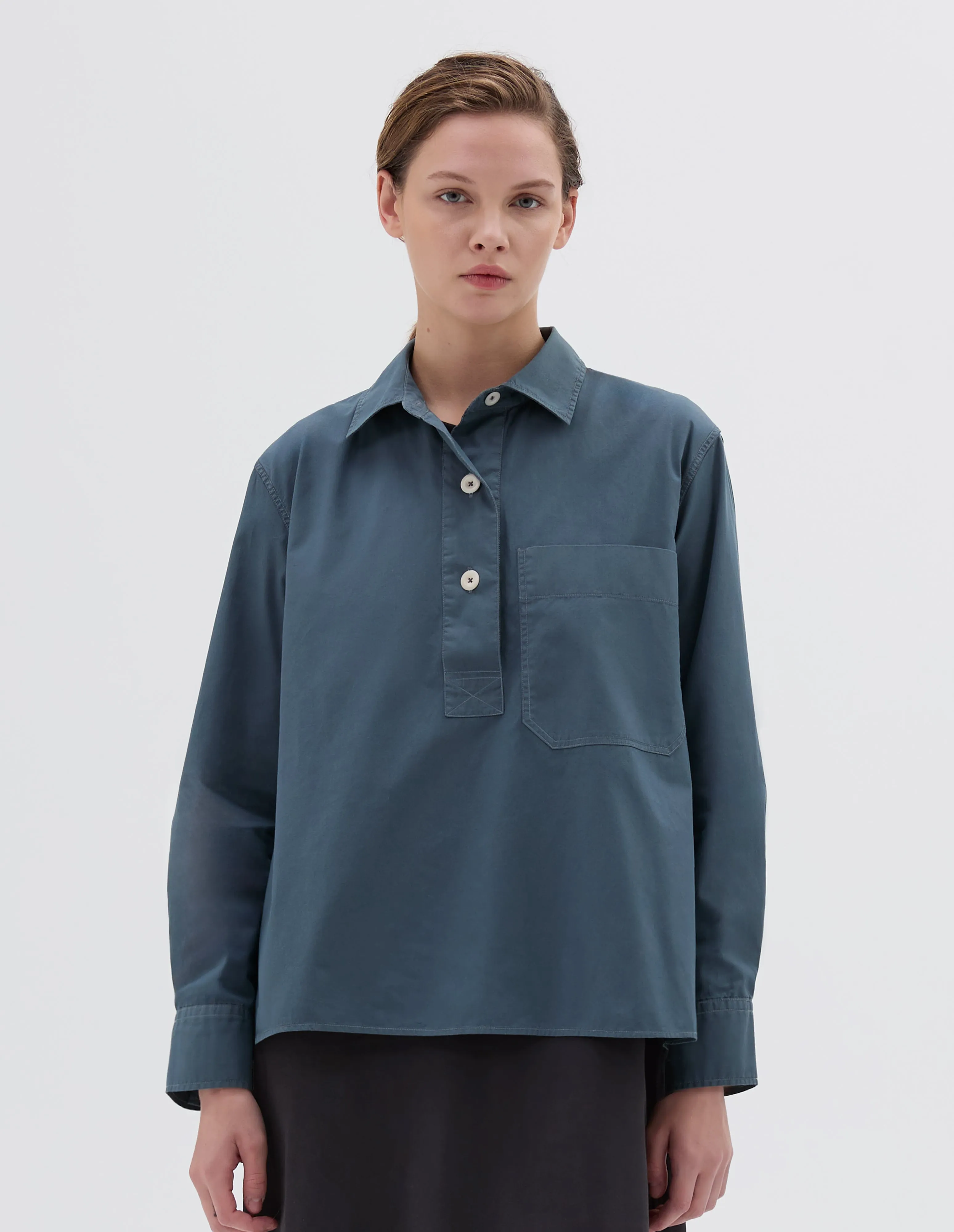 MHL. BIG POCKET SWING SHIRT | WASHED COTTON POPLIN | MINERAL BLUE sold by Margaret Howell