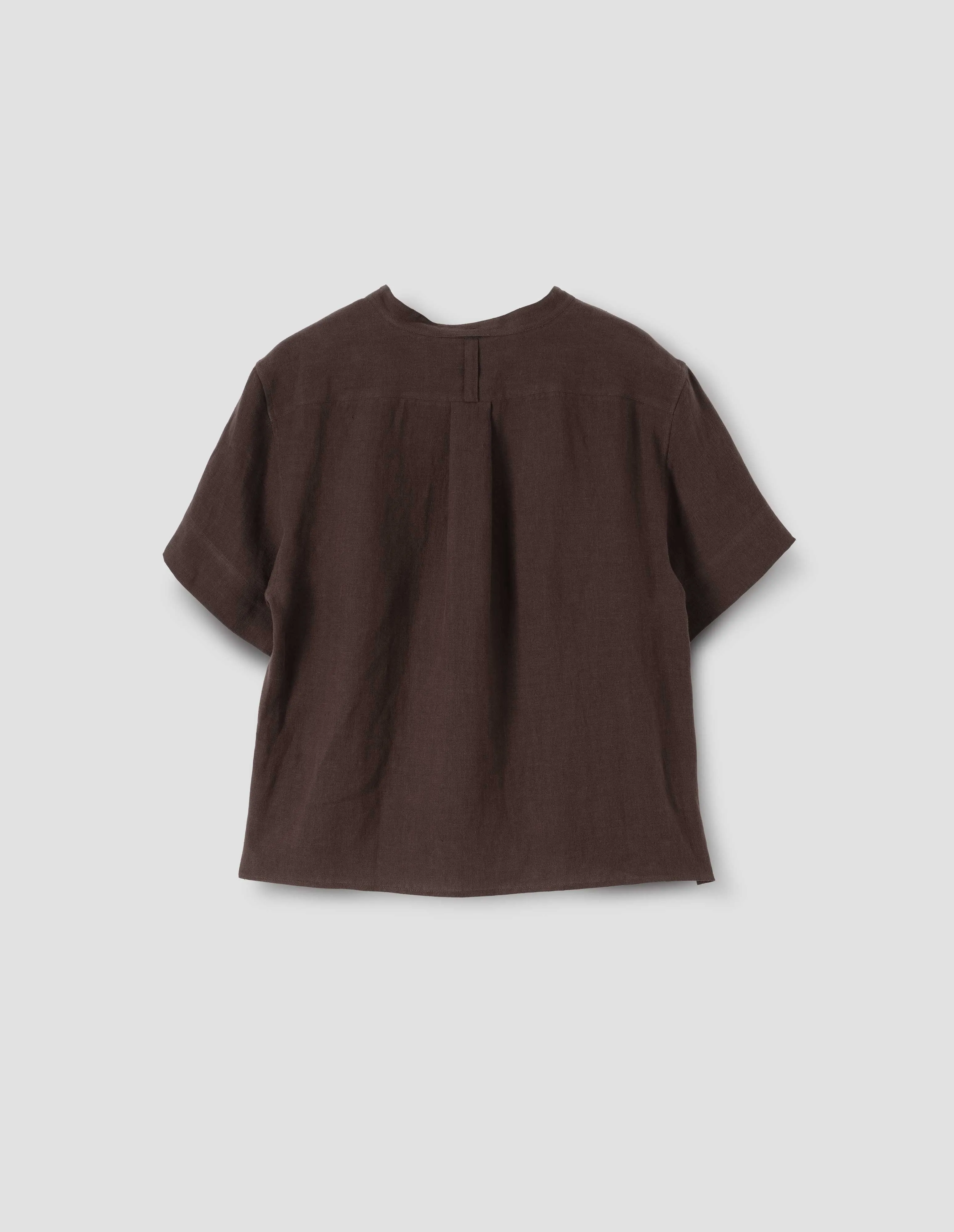 SHORT SLEEVE COLLARLESS SHIRT | WASHED SHIRTING LINEN | RICH BROWN sold by Margaret Howell product image thumbnail 5