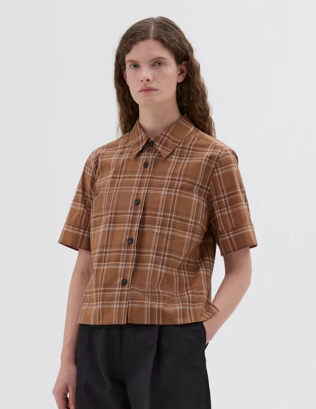 CUFF SMALL SHIRT | YARN DYE COTTON CHECK | PECAN / WHITE sold by Margaret Howell