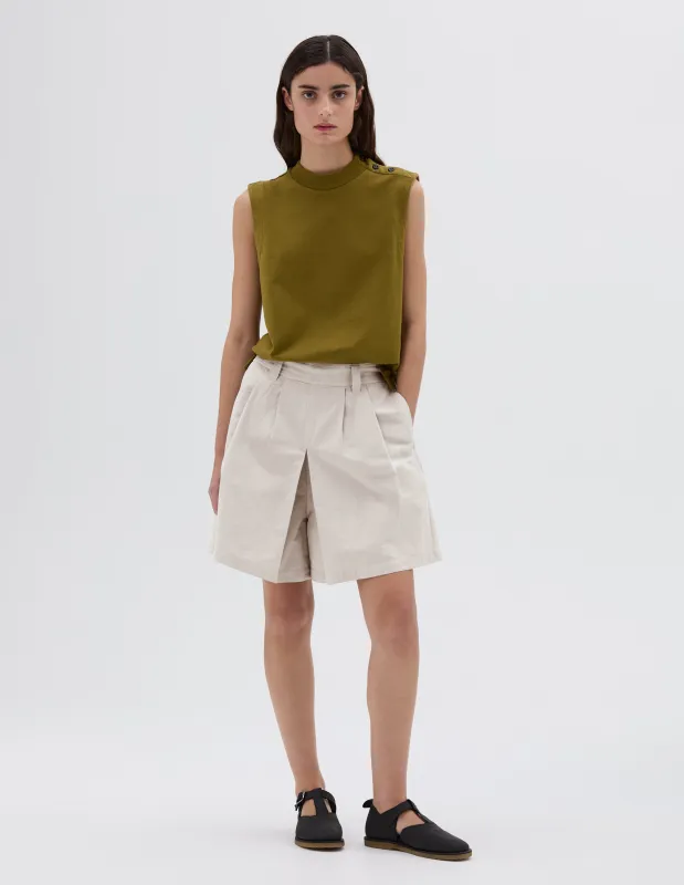 MHL. PLEATED SHORTS | DRY COTTON LINEN | PALE STONE sold by Margaret Howell