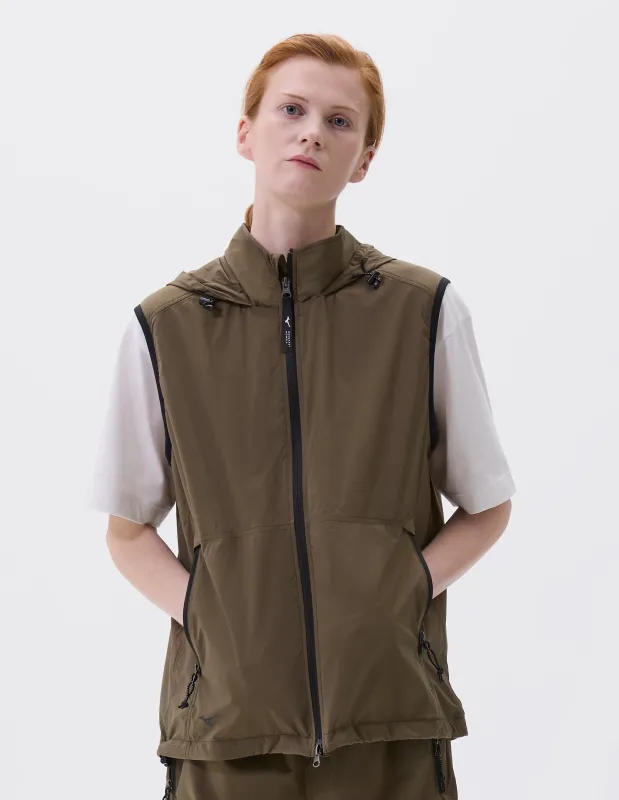 MIZUNO RAIN GILET | RECYCLED NYLON RIPSTOP | KHAKI sold by Margaret Howell
