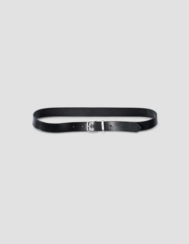 CLASSIC SILVER BUCKLE BELT | BRIDLE LEATHER | BLACK made by Margaret Howell