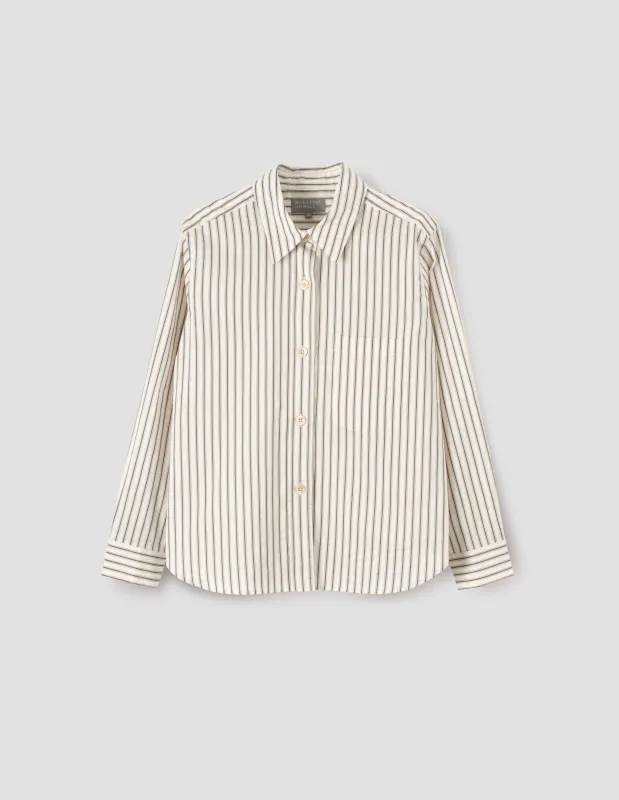 SIMPLE SHIRT | COTTON SILK STRIPE | ECRU / GREY / BLACK sold by Margaret Howell