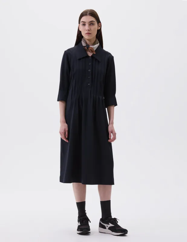 BACK TIE DRESS | PLAINWEAVE WOOL | MIDNIGHT sold by Margaret Howell