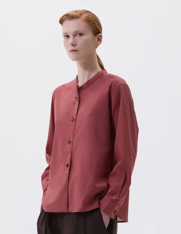 BUTTON THROUGH COLLARLESS SHIRT | WASHED COTTON | REDCURRANT sold by Margaret Howell