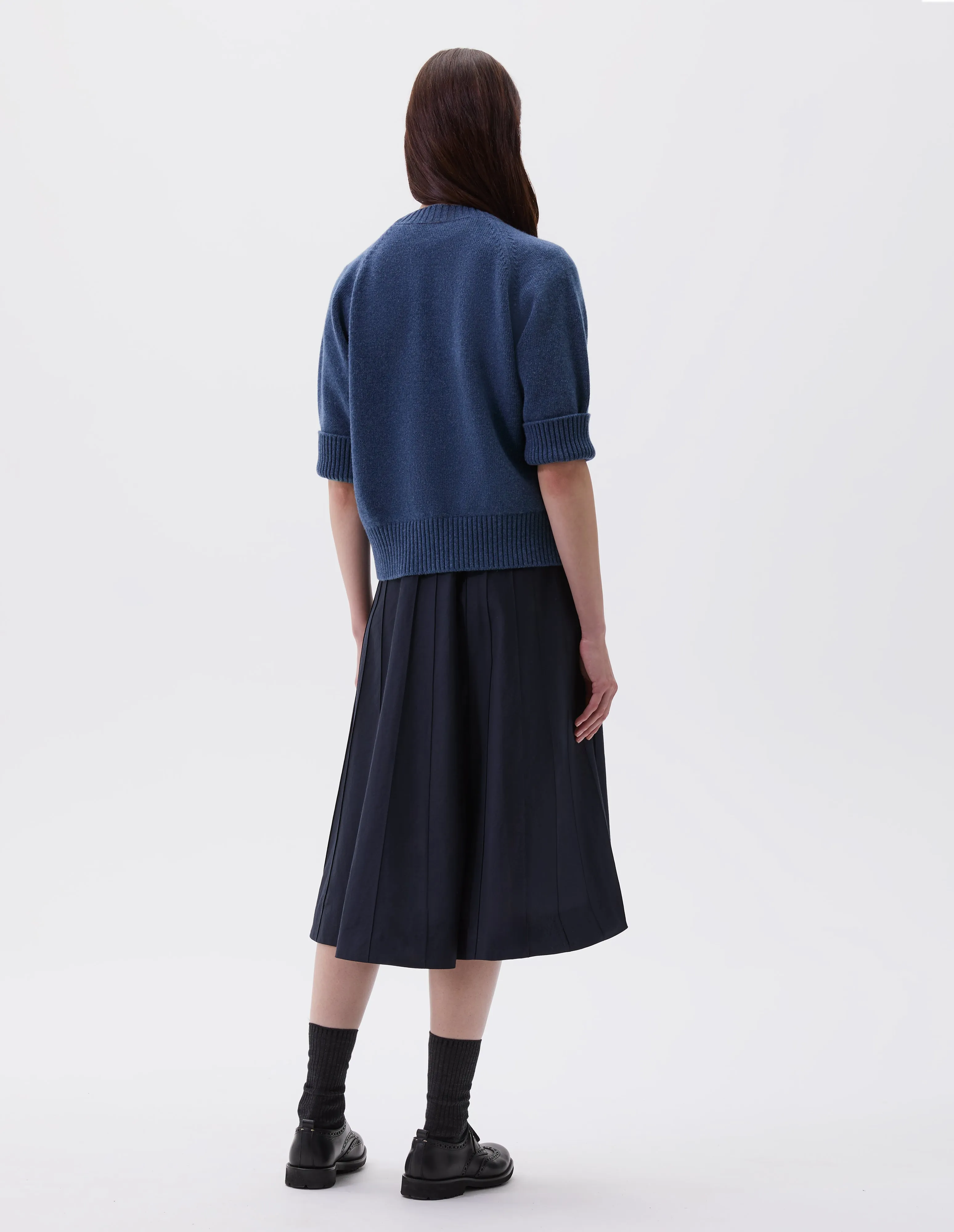 SHORT SLEEVE CHUNKY CREW NECK | SOFT MERINO | MARINE sold by Margaret Howell product image thumbnail 3