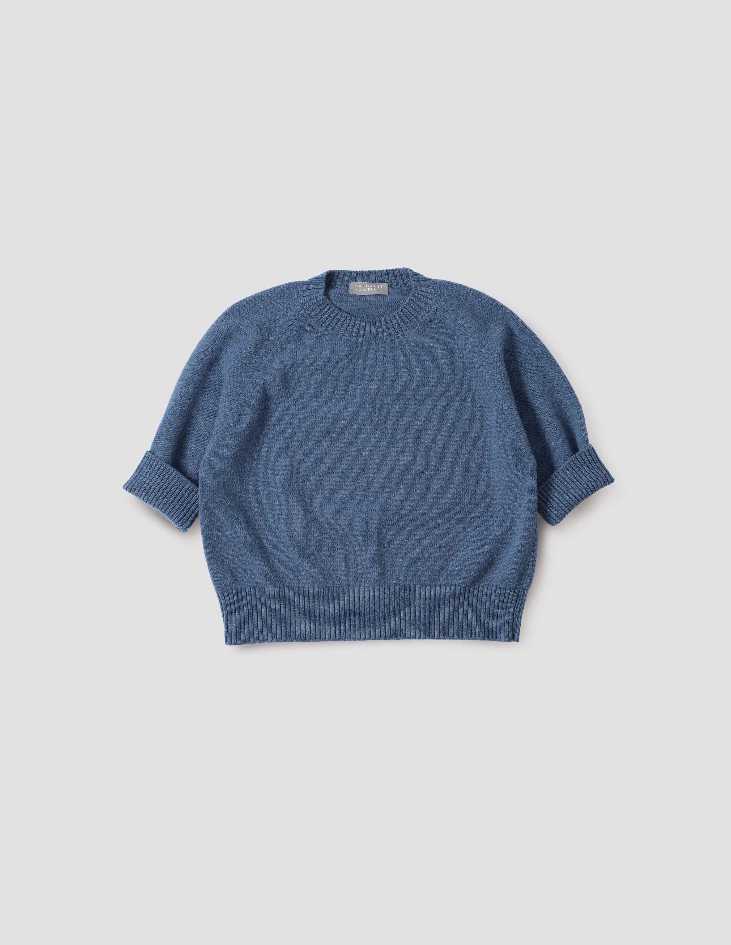 SHORT SLEEVE CHUNKY CREW NECK | SOFT MERINO | MARINE sold by Margaret Howell product image thumbnail 4