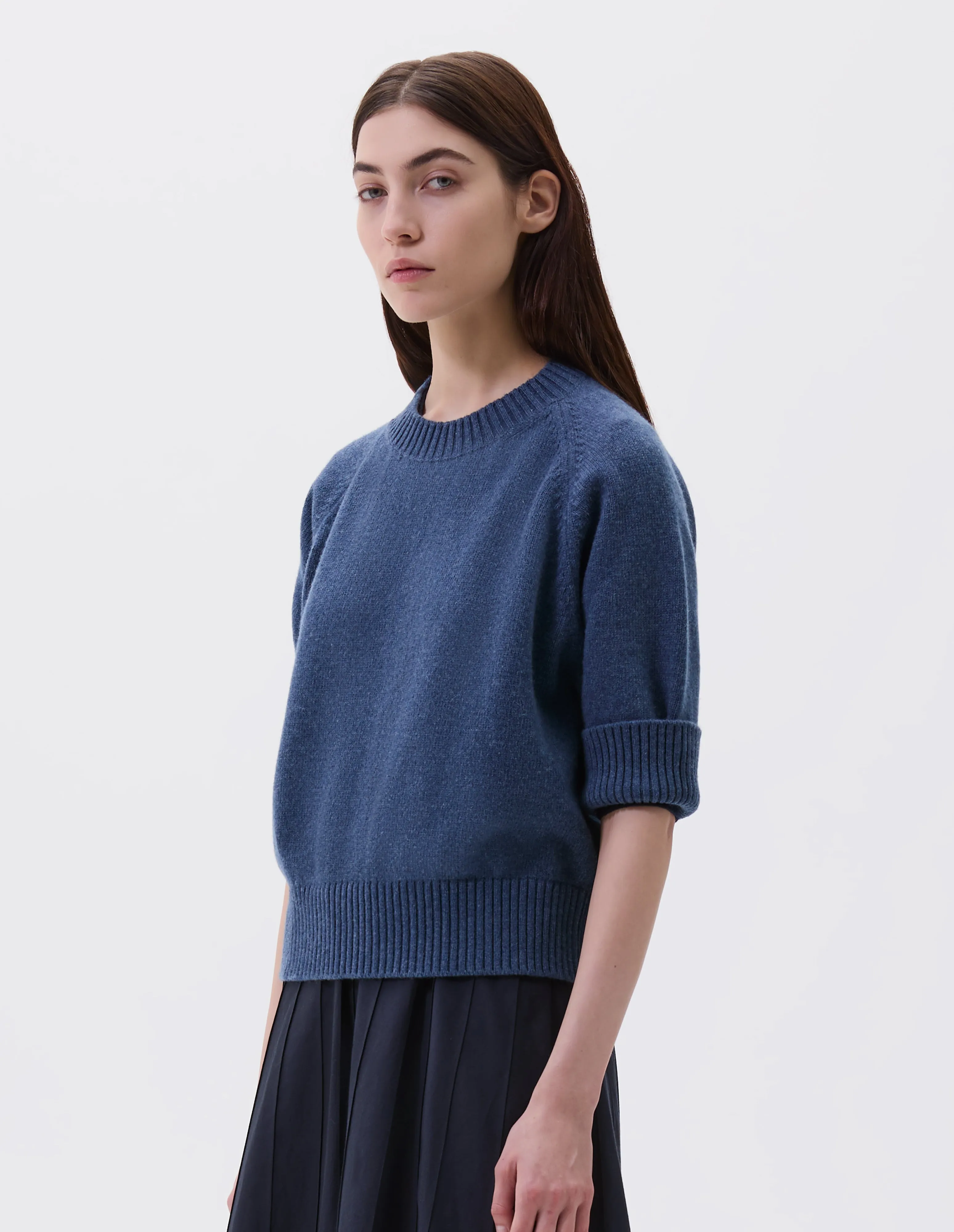 SHORT SLEEVE CHUNKY CREW NECK | SOFT MERINO | MARINE sold by Margaret Howell