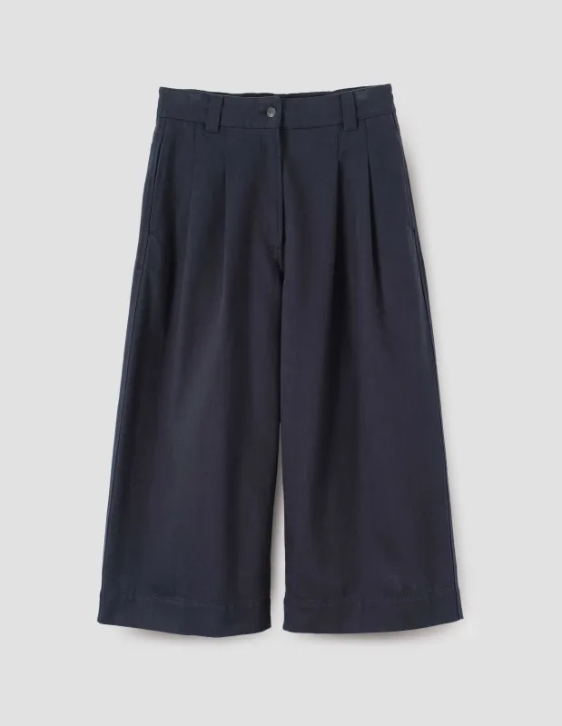 MHL. PLEATED CULOTTES | WORN COTTON DRILL | INK sold by Margaret Howell