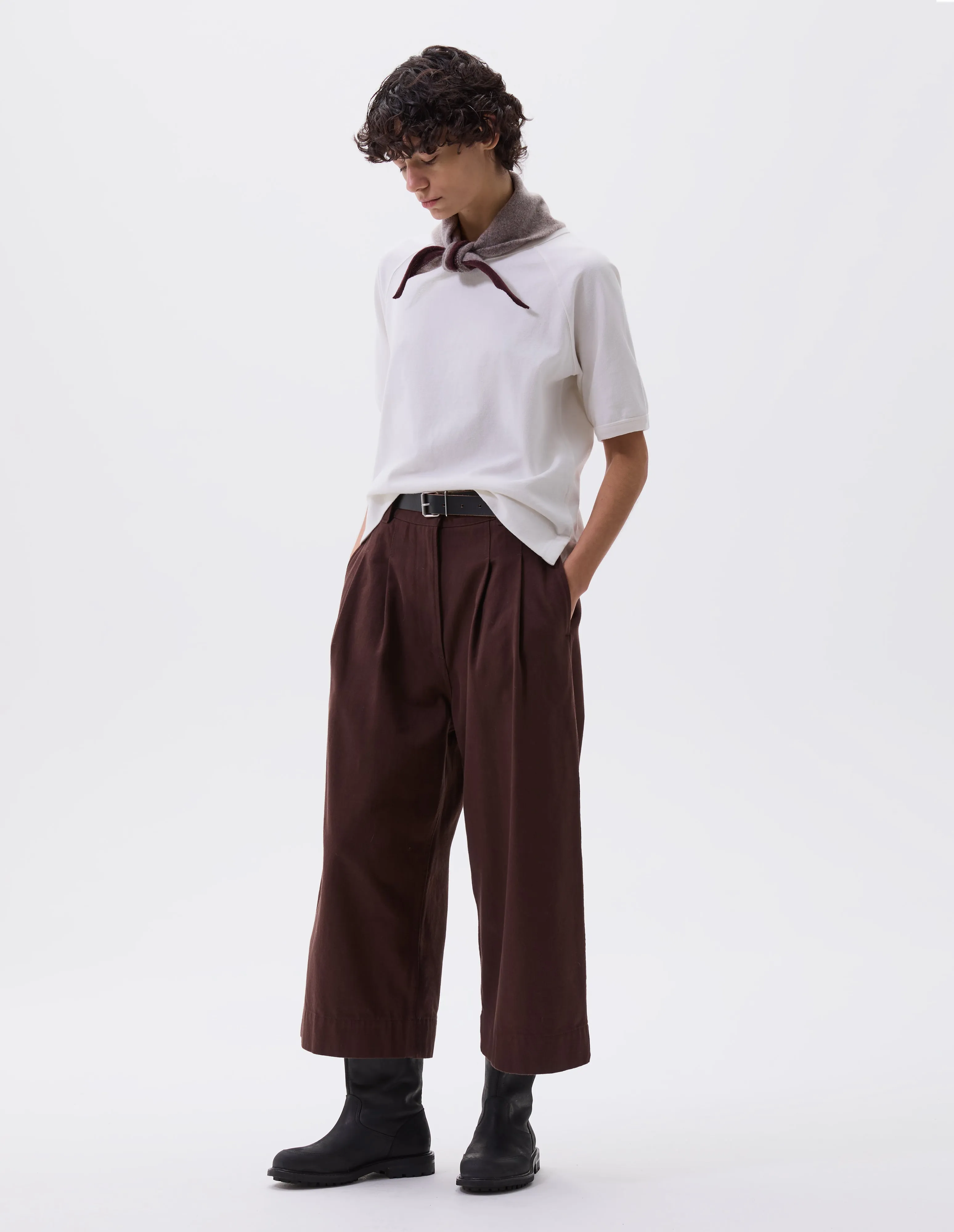 MHL. PLEATED CULOTTES | WORN COTTON DRILL | MAHOGANY sold by Margaret Howell