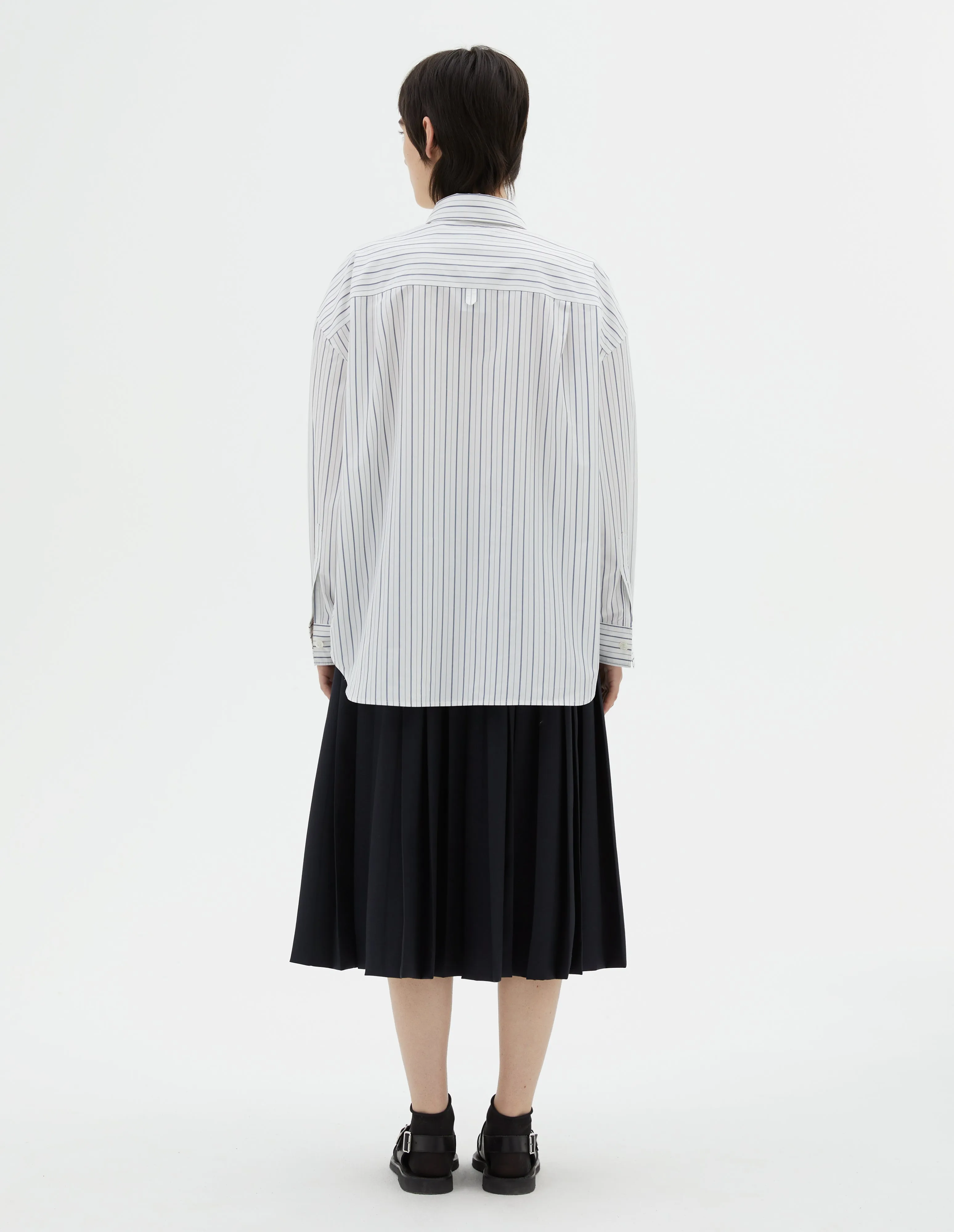DROPPED SHOULDER SHIRT | PYJAMA STRIPE COTTON SILK | WHITE / BLUE sold by Margaret Howell product image thumbnail 3