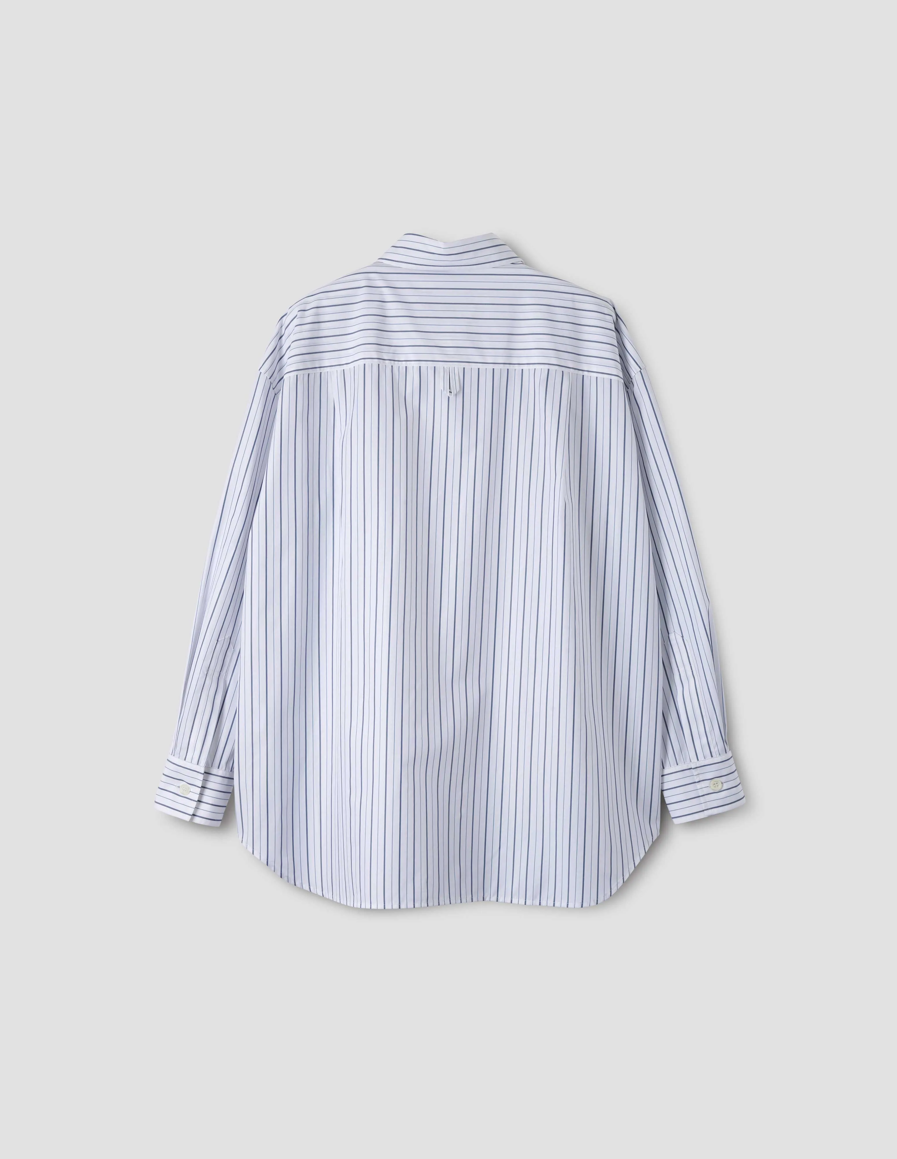 DROPPED SHOULDER SHIRT | PYJAMA STRIPE COTTON SILK | WHITE / BLUE sold by Margaret Howell product image thumbnail 5