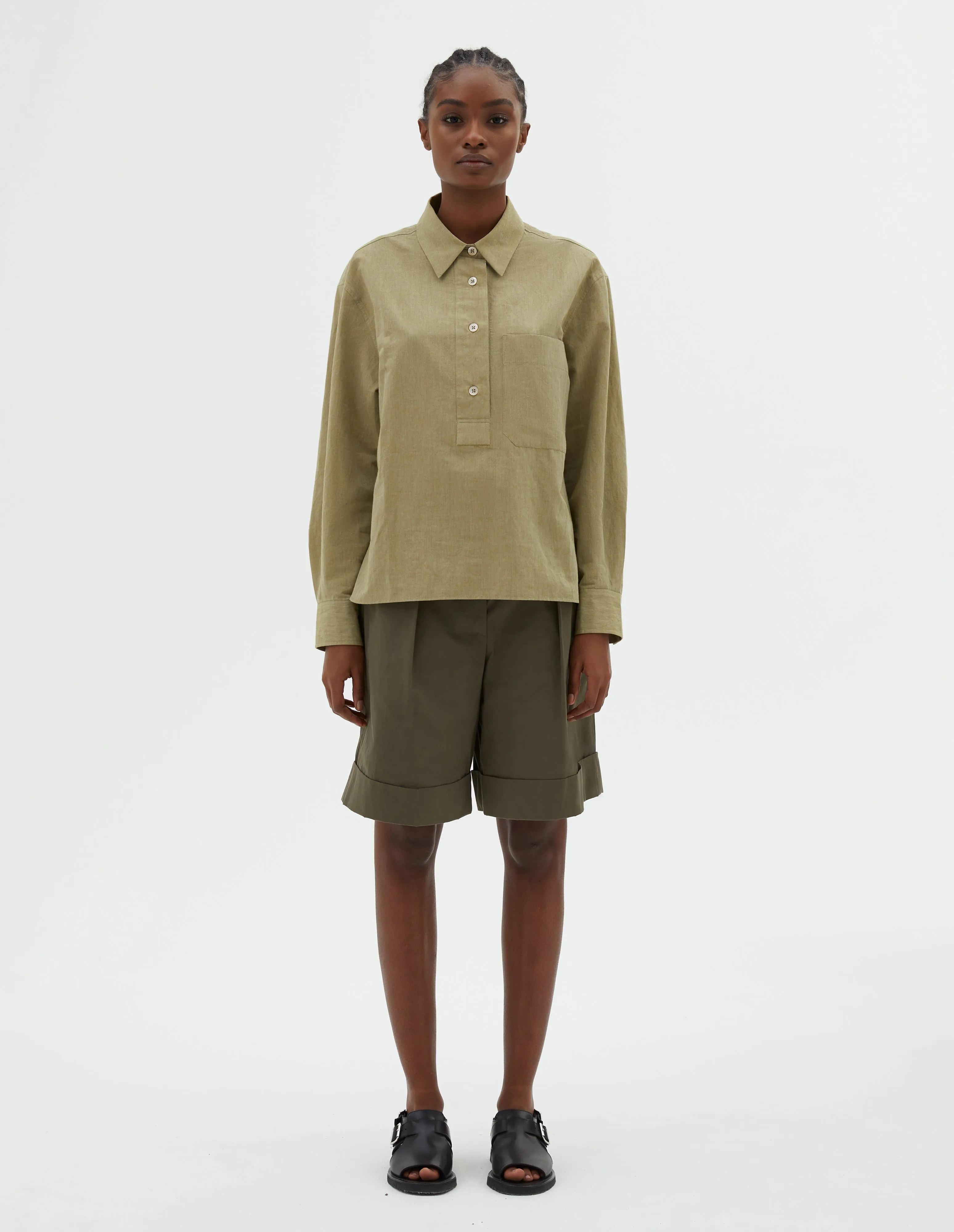 PULLOVER SHIRT | YARN DYED SOFT COTTON | KHAKI sold by Margaret Howell product image thumbnail 2