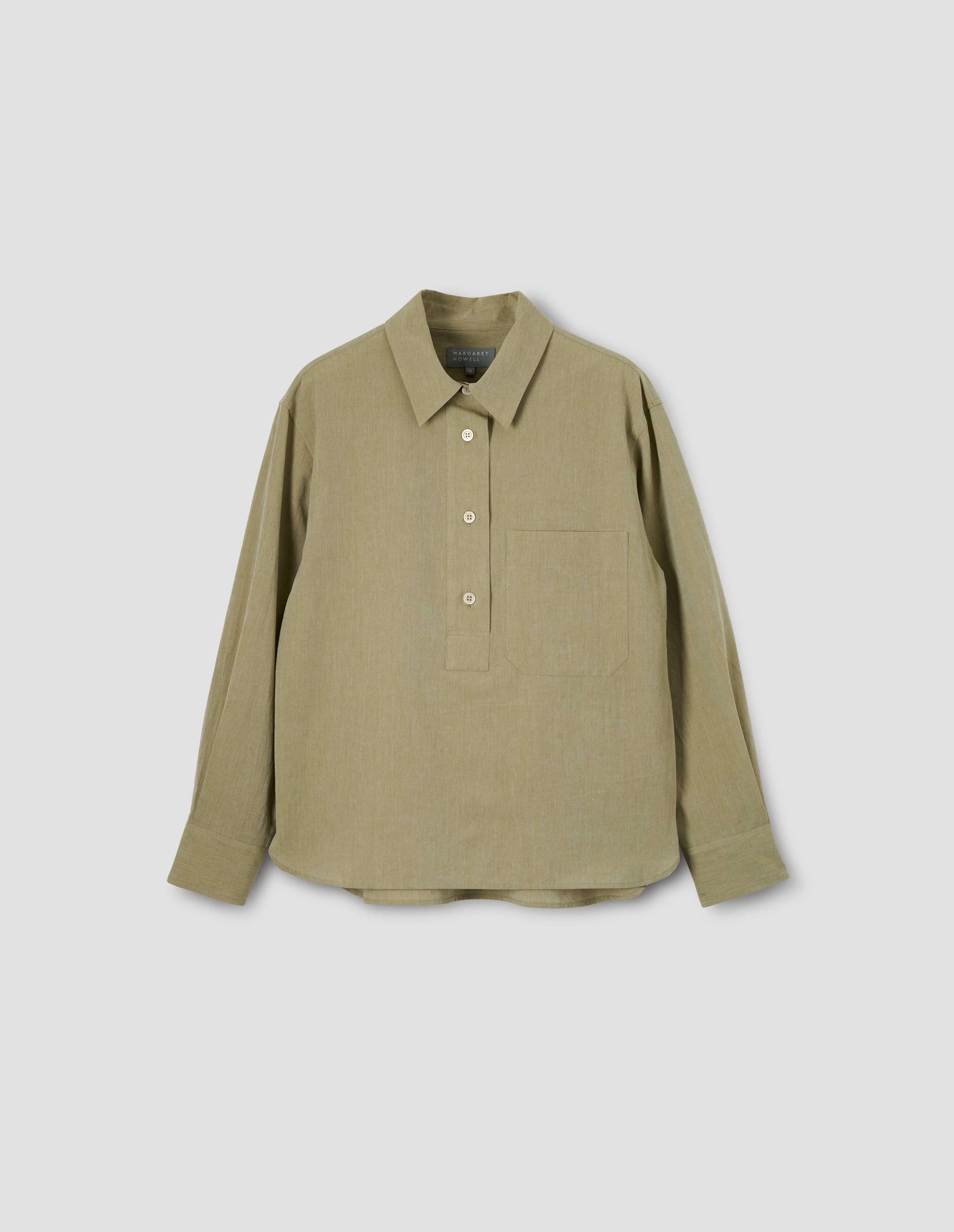 PULLOVER SHIRT | YARN DYED SOFT COTTON | KHAKI sold by Margaret Howell product image thumbnail 4