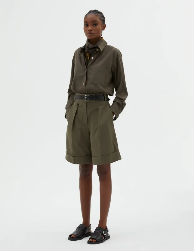 TAILORED SHORT | DENSE COTTON POPLIN | KHAKI GREEN sold by Margaret Howell