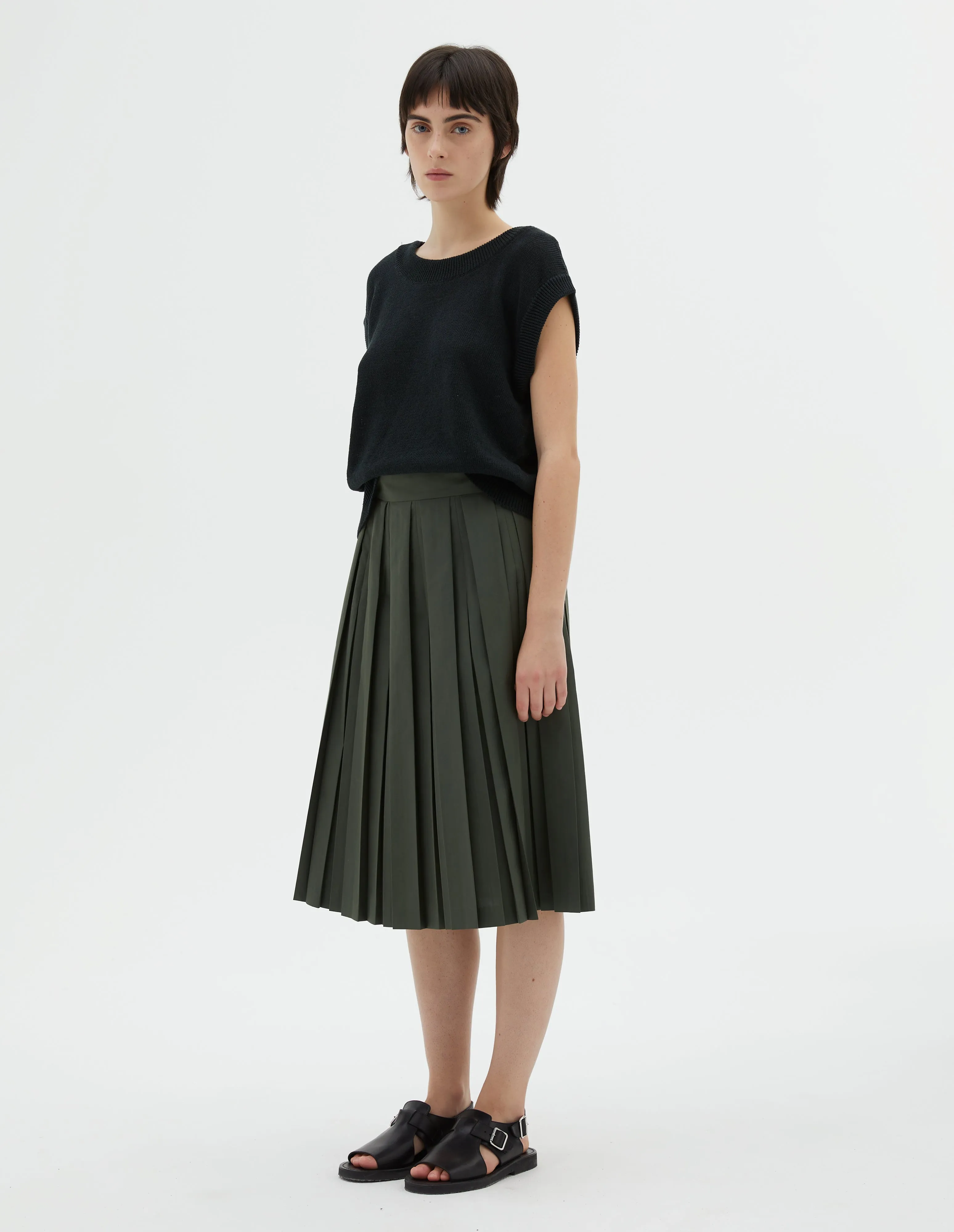MODERN PLEAT SKIRT | COTTON POLYESTER | FADED GREEN sold by Margaret Howell