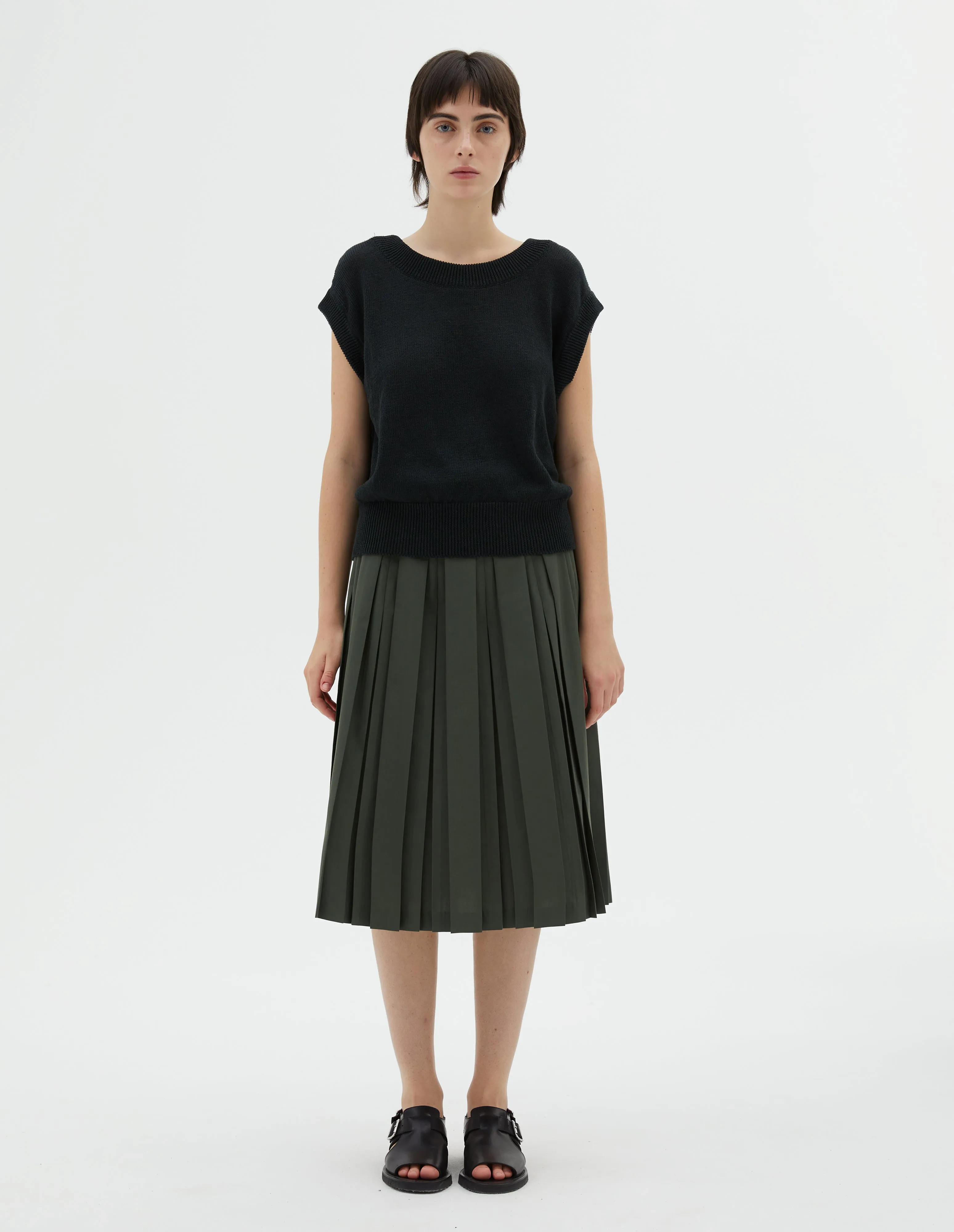 OPEN NECK TANK | LINEN COTTON | CONIFER sold by Margaret Howell product image thumbnail 2