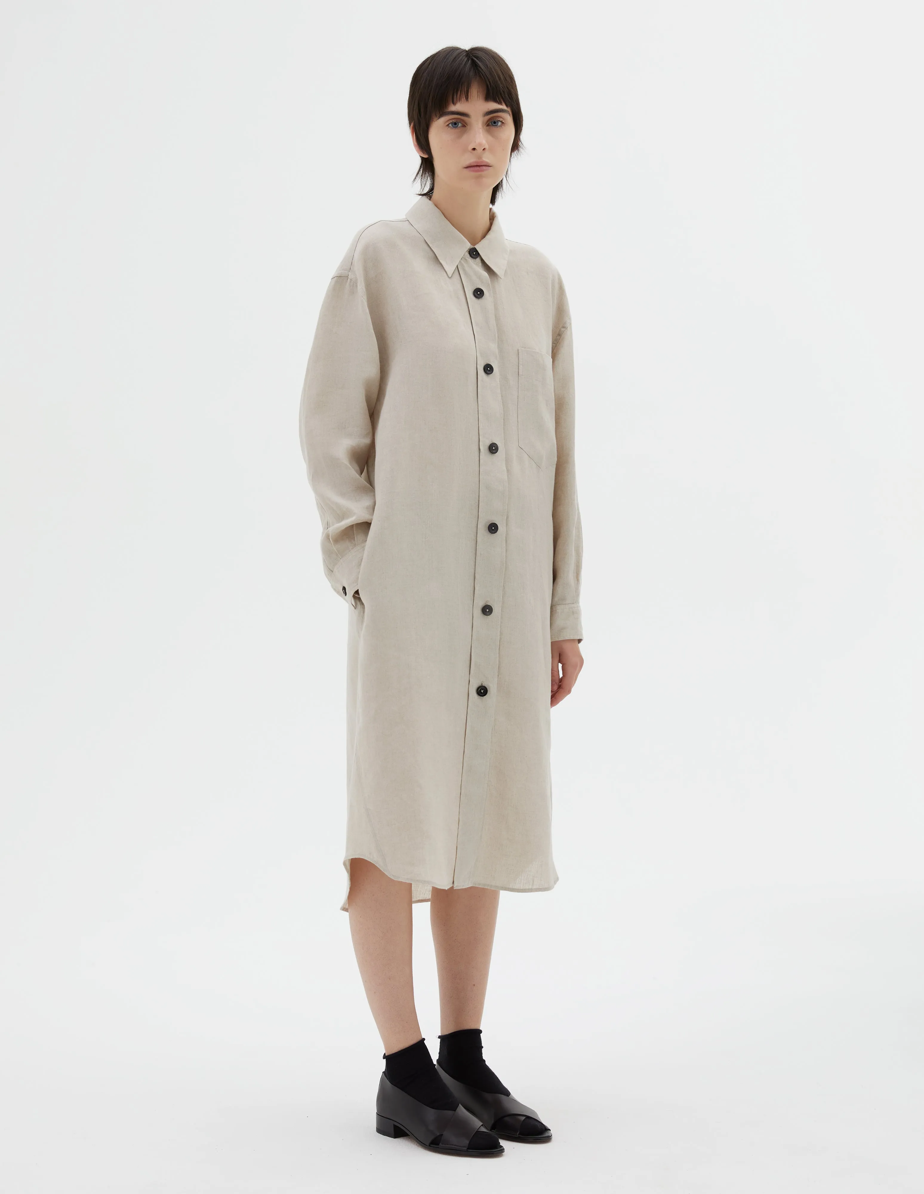 OVERSIZED SHIRT DRESS | SHIRTING LINEN | NATURAL sold by Margaret Howell