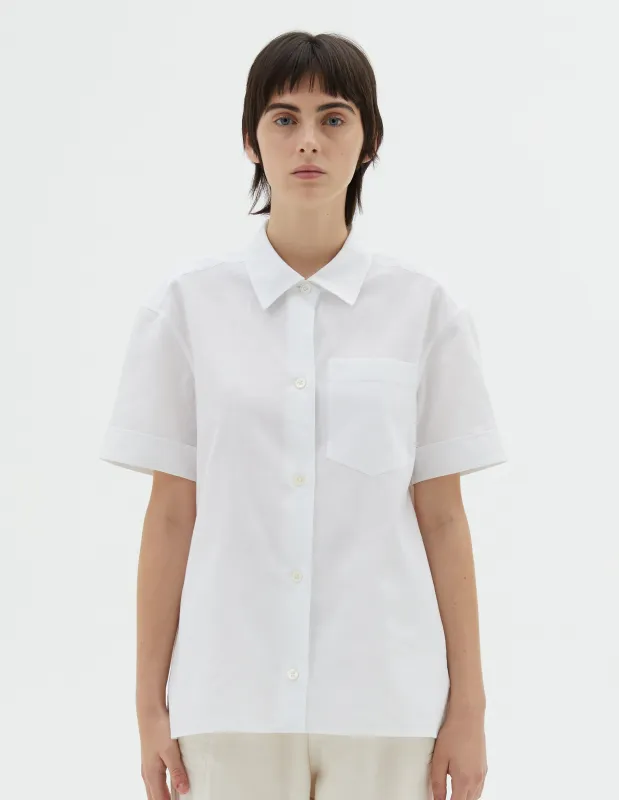SHORT SLEEVE POCKET SHIRT | TEXTURED COTTON BLEND | WHITE sold by Margaret Howell