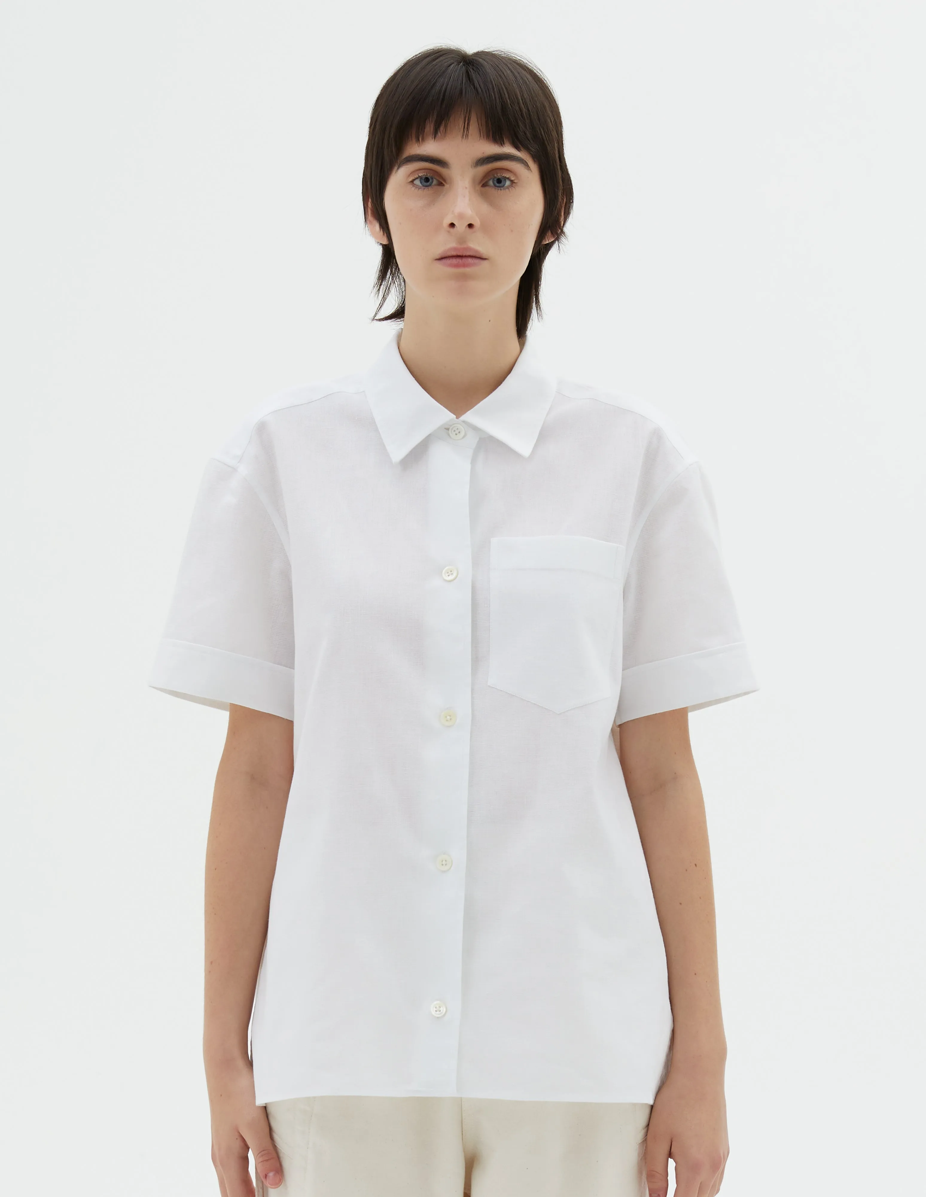 SHORT SLEEVE POCKET SHIRT | TEXTURED COTTON BLEND | WHITE sold by Margaret Howell