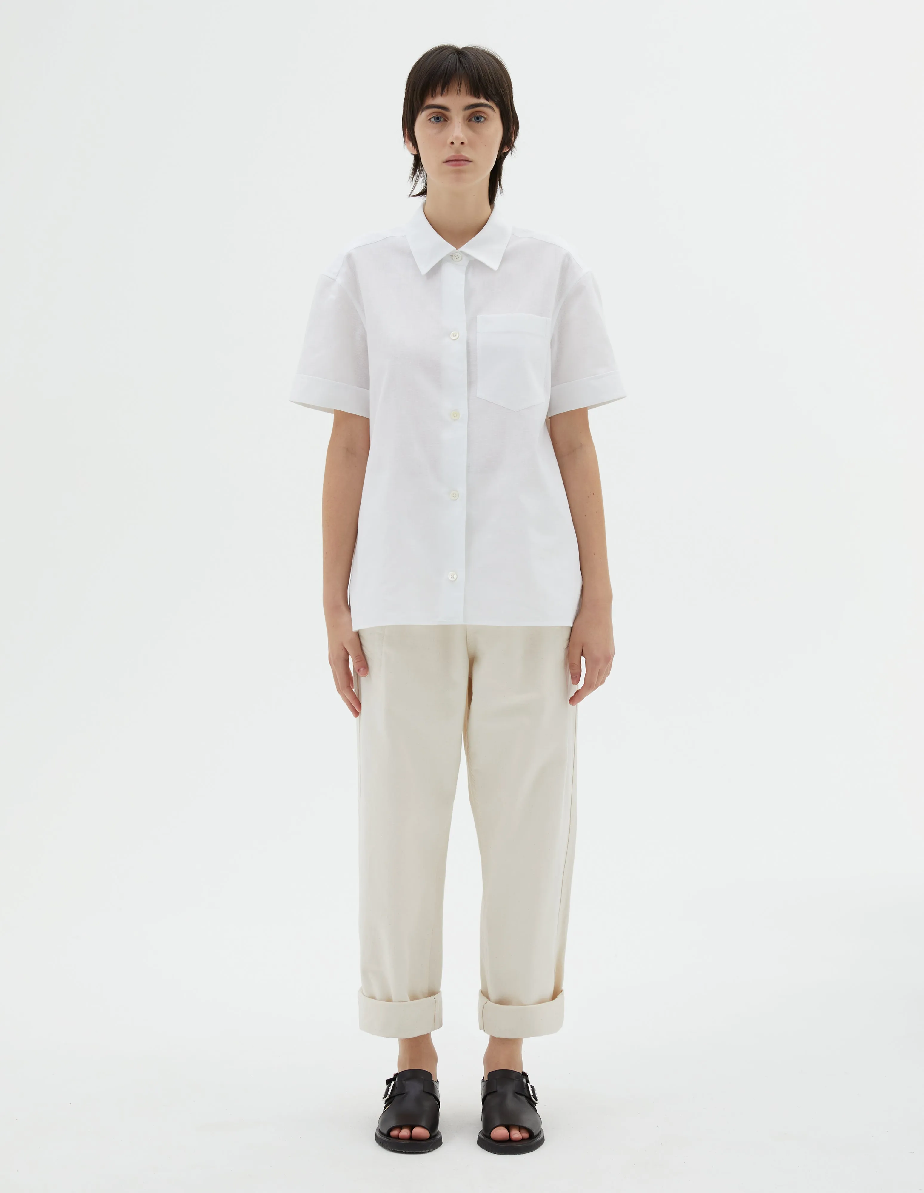 SHORT SLEEVE POCKET SHIRT | TEXTURED COTTON BLEND | WHITE sold by Margaret Howell product image thumbnail 2