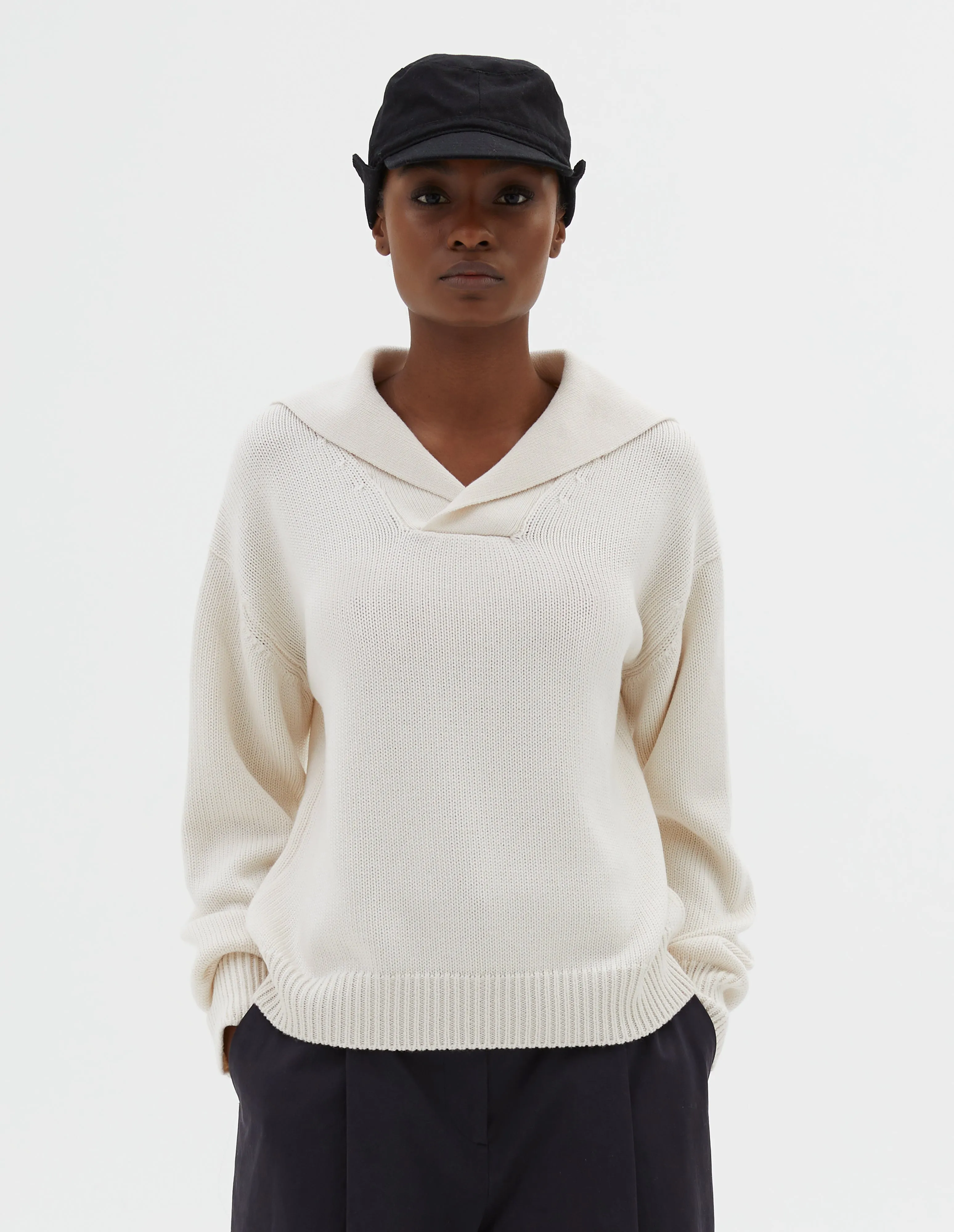 SAILOR COLLAR JUMPER | WOOL COTTON | ECRU sold by Margaret Howell