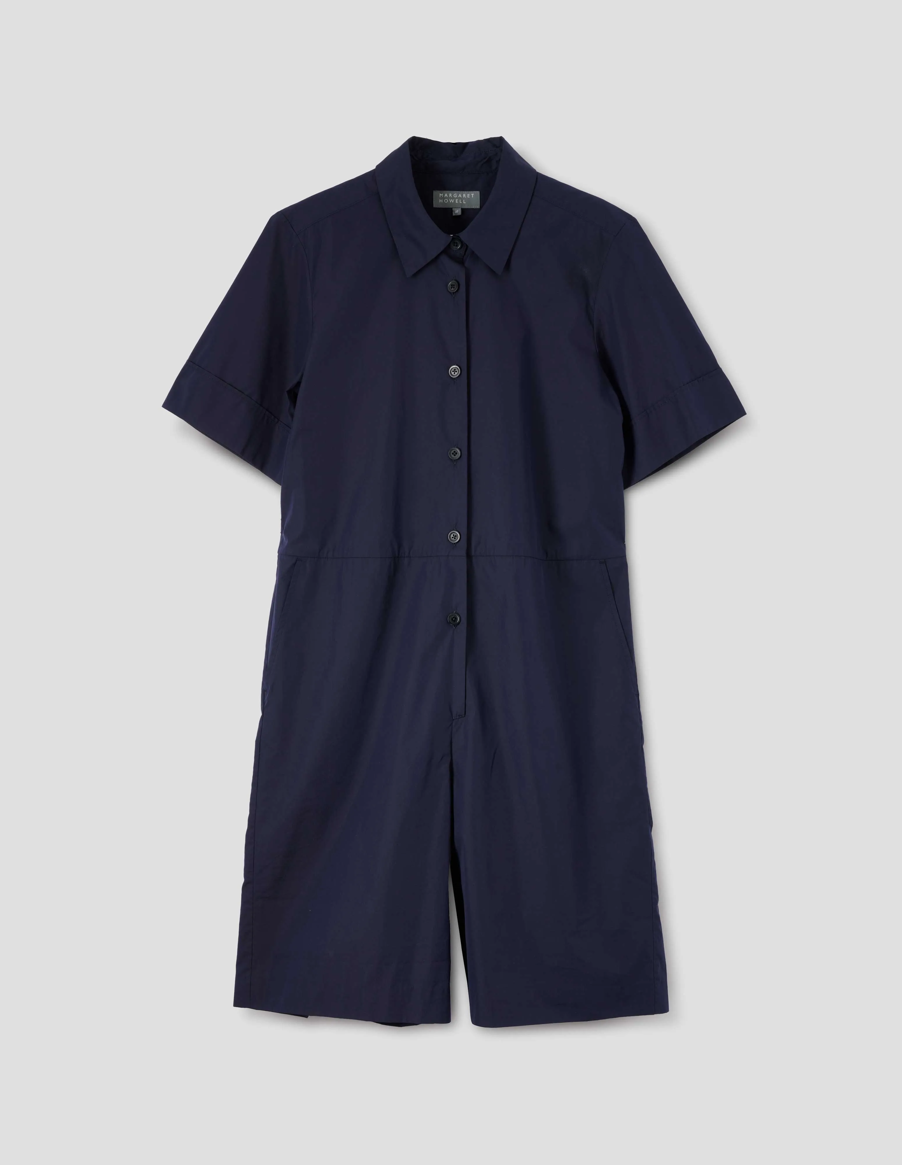 SHORT SLEEVE ONE PIECE | COTTON SILK POPLIN | NAVY sold by Margaret Howell product image thumbnail 3