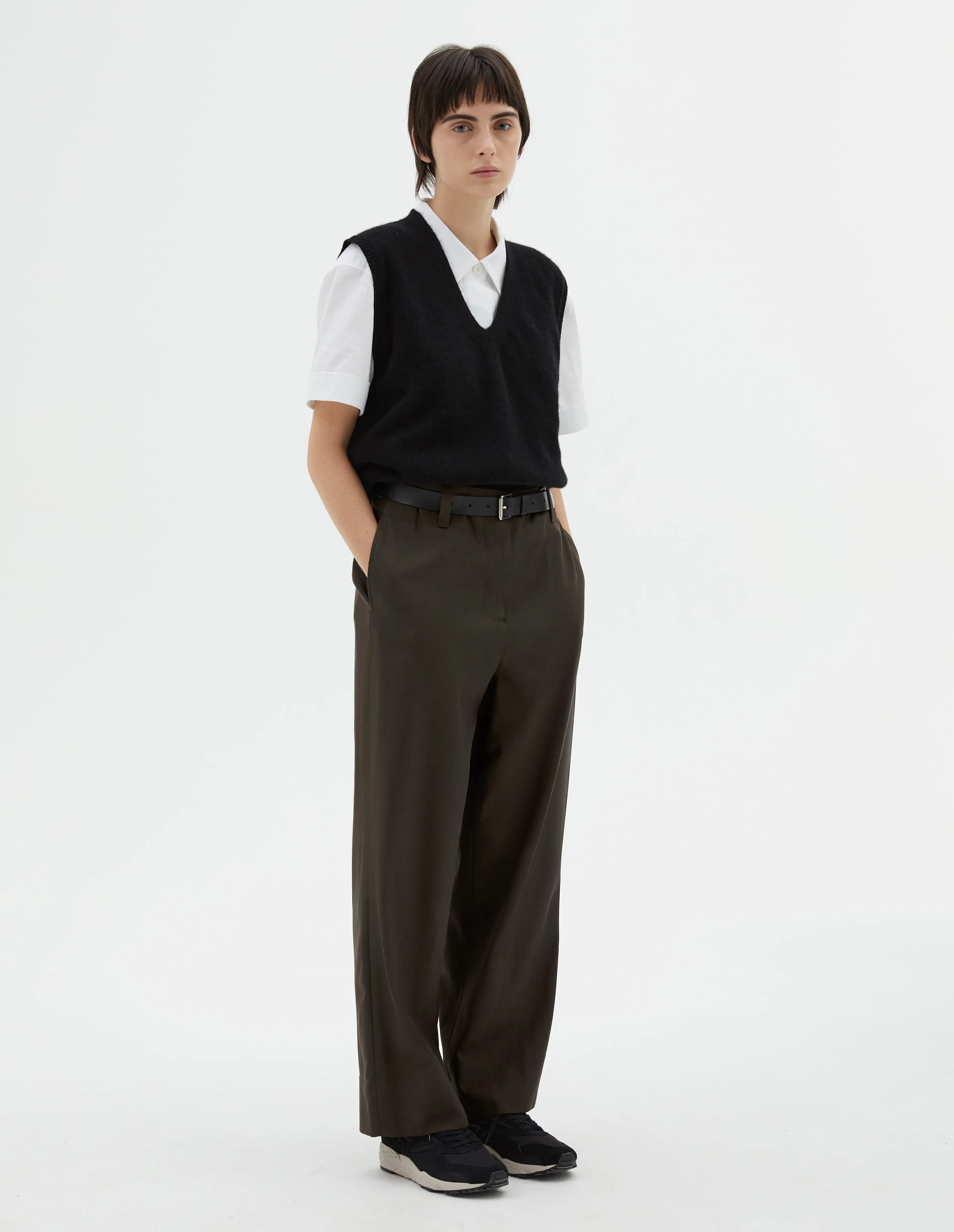 STRAIGHT LEG TROUSER | COMPACT COTTON WOOL | OLIVE sold by Margaret Howell