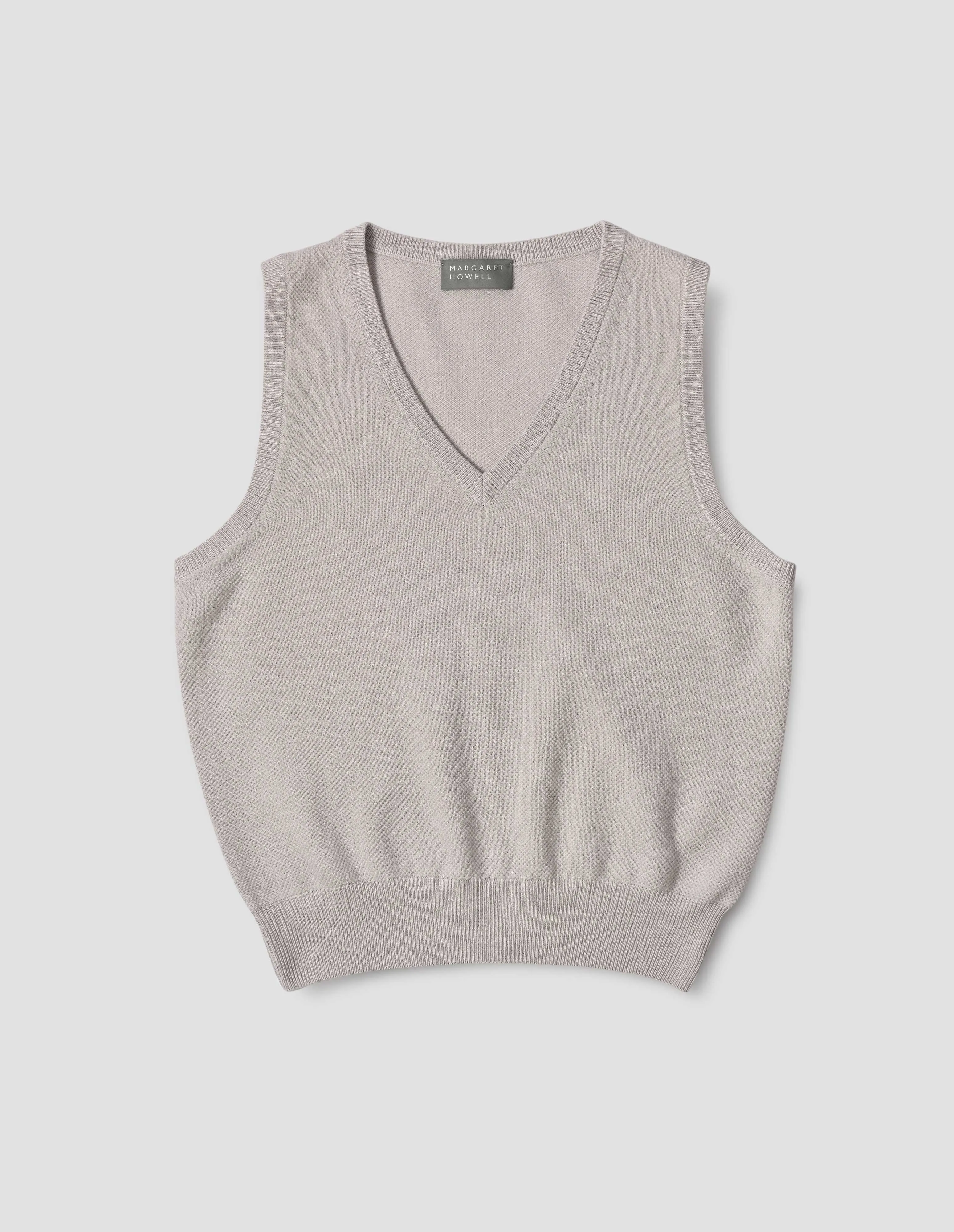 PIQUE V NECK SLIPOVER | WOOL SILK CASHMERE | PEARL sold by Margaret Howell product image thumbnail 4