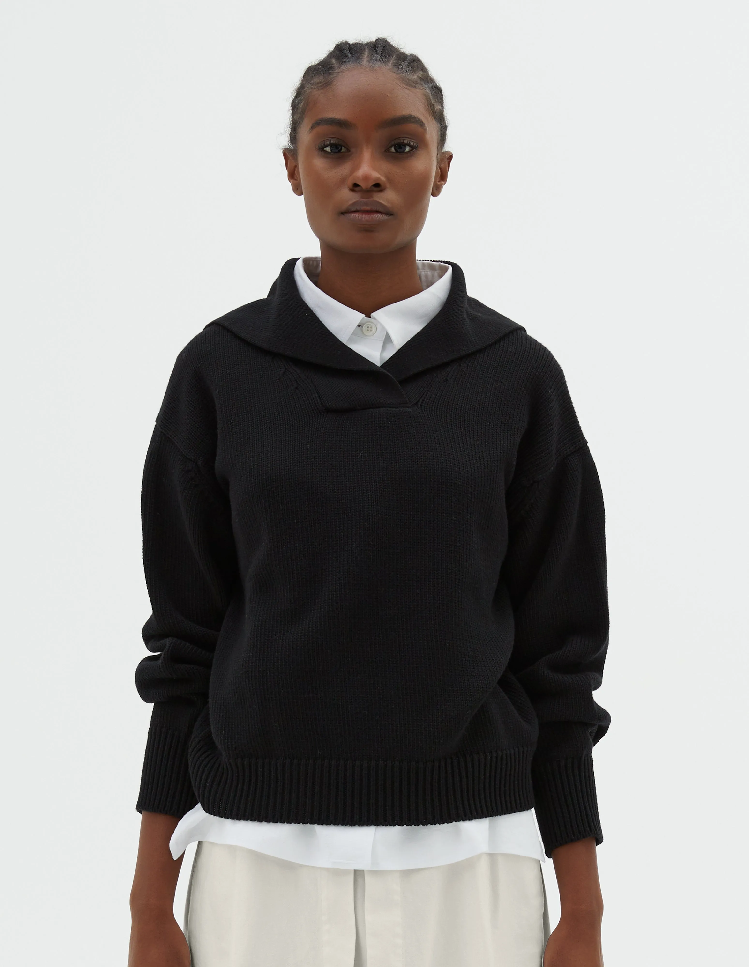 SAILOR COLLAR JUMPER | WOOL COTTON | BLACK sold by Margaret Howell