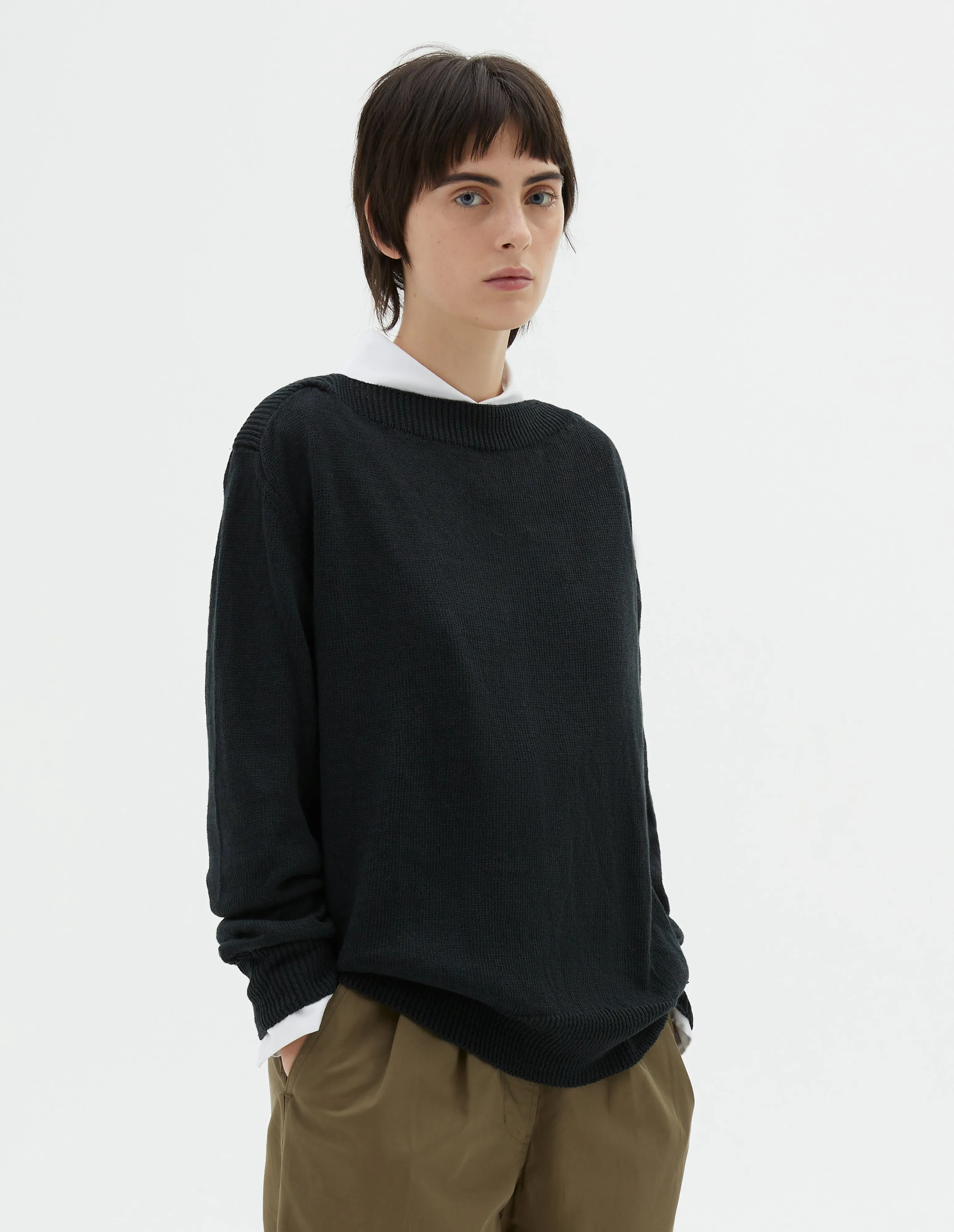 STRAIGHT NECK JUMPER | LINEN COTTON | CONIFER sold by Margaret Howell